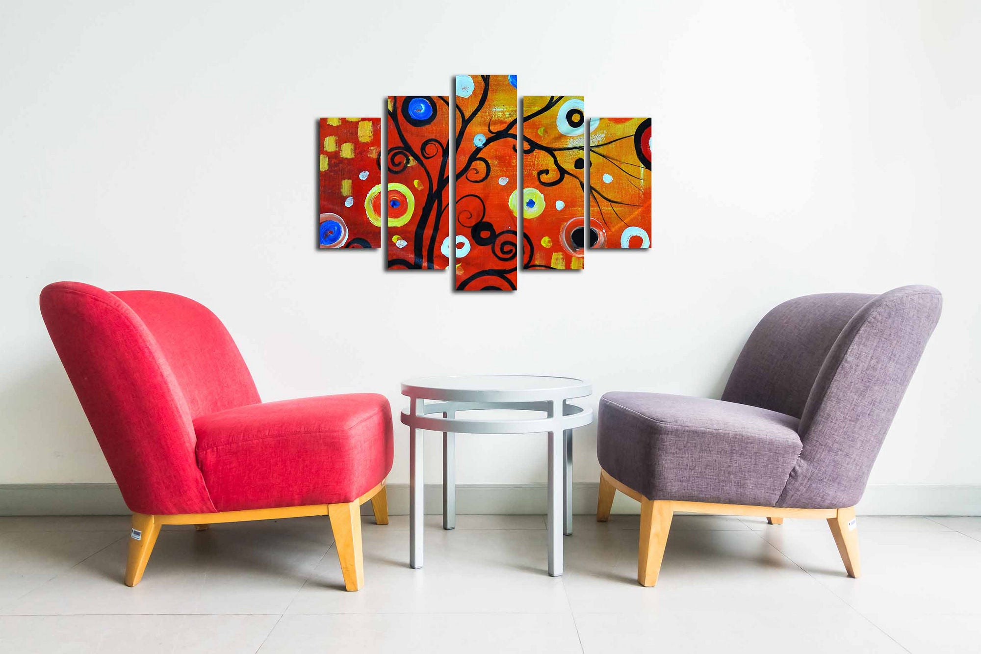 Conjunto Decorativo de 5 Telas em Canvas Multicolor - Arte Moderna para Parede com Moldura de Madeira