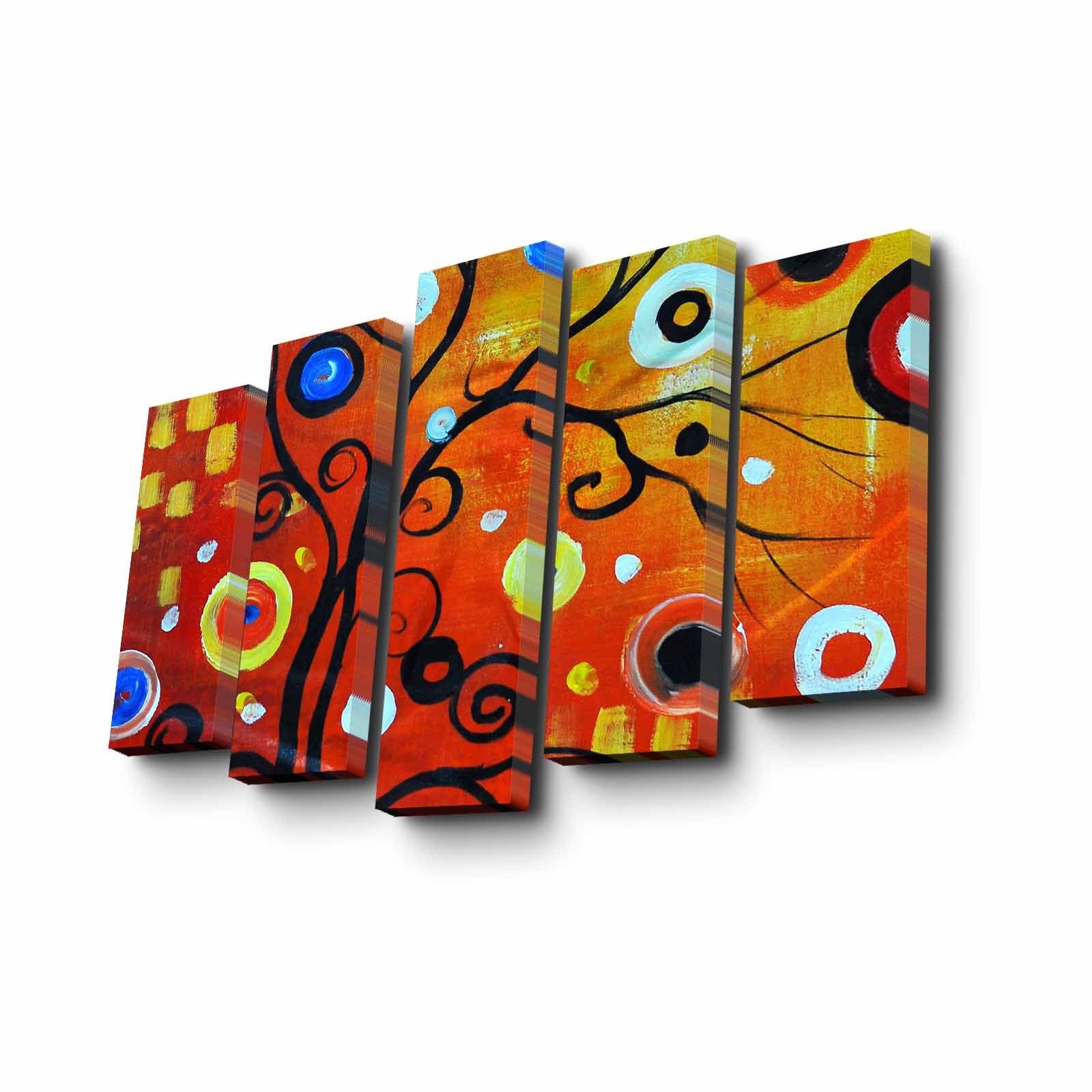 Conjunto Decorativo de 5 Telas em Canvas Multicolor - Arte Moderna para Parede com Moldura de Madeira