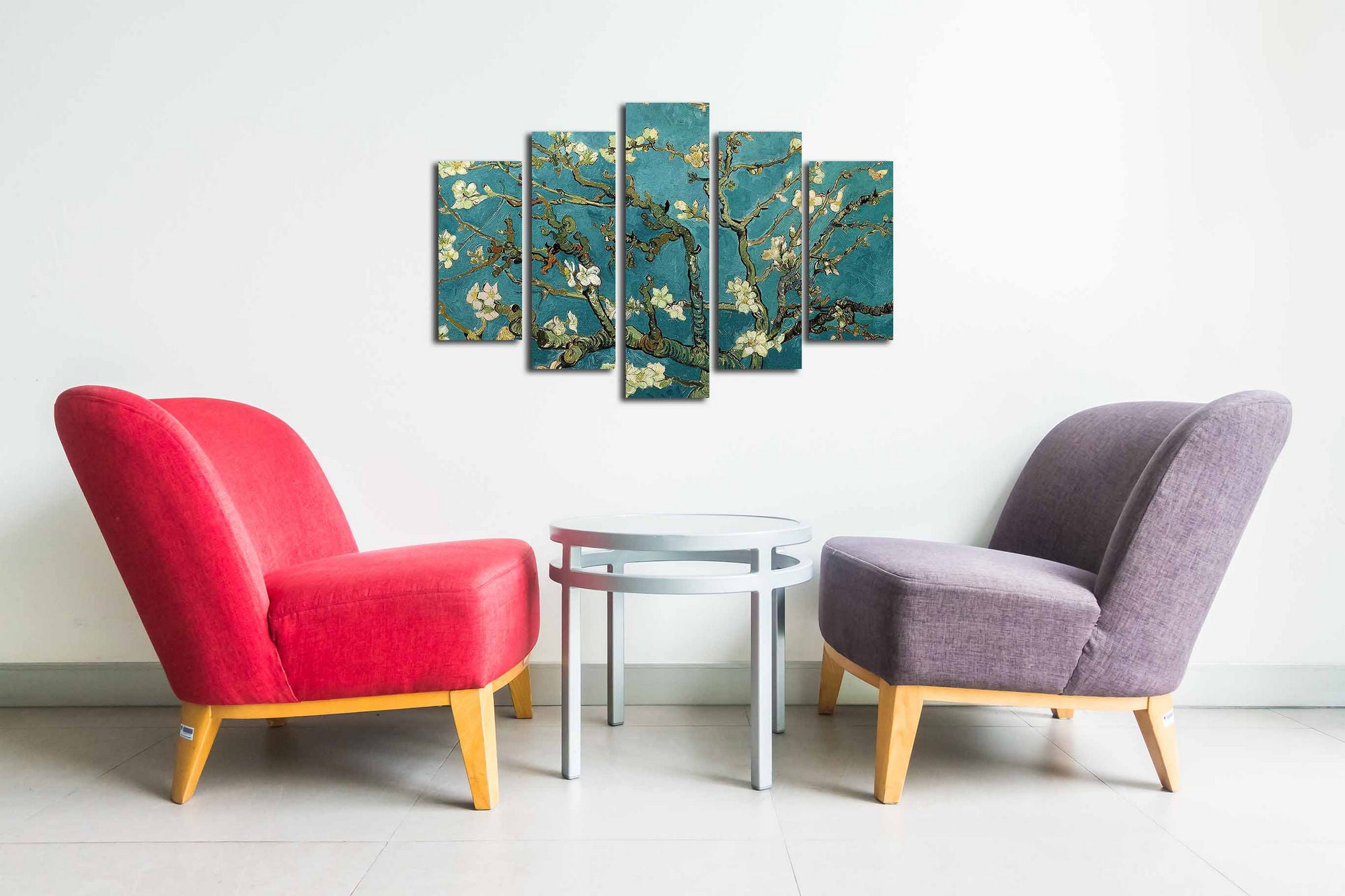 Conjunto Decorativo de 5 Telas em Canvas Multicolor - Arte Moderna para Parede com Moldura de Madeira