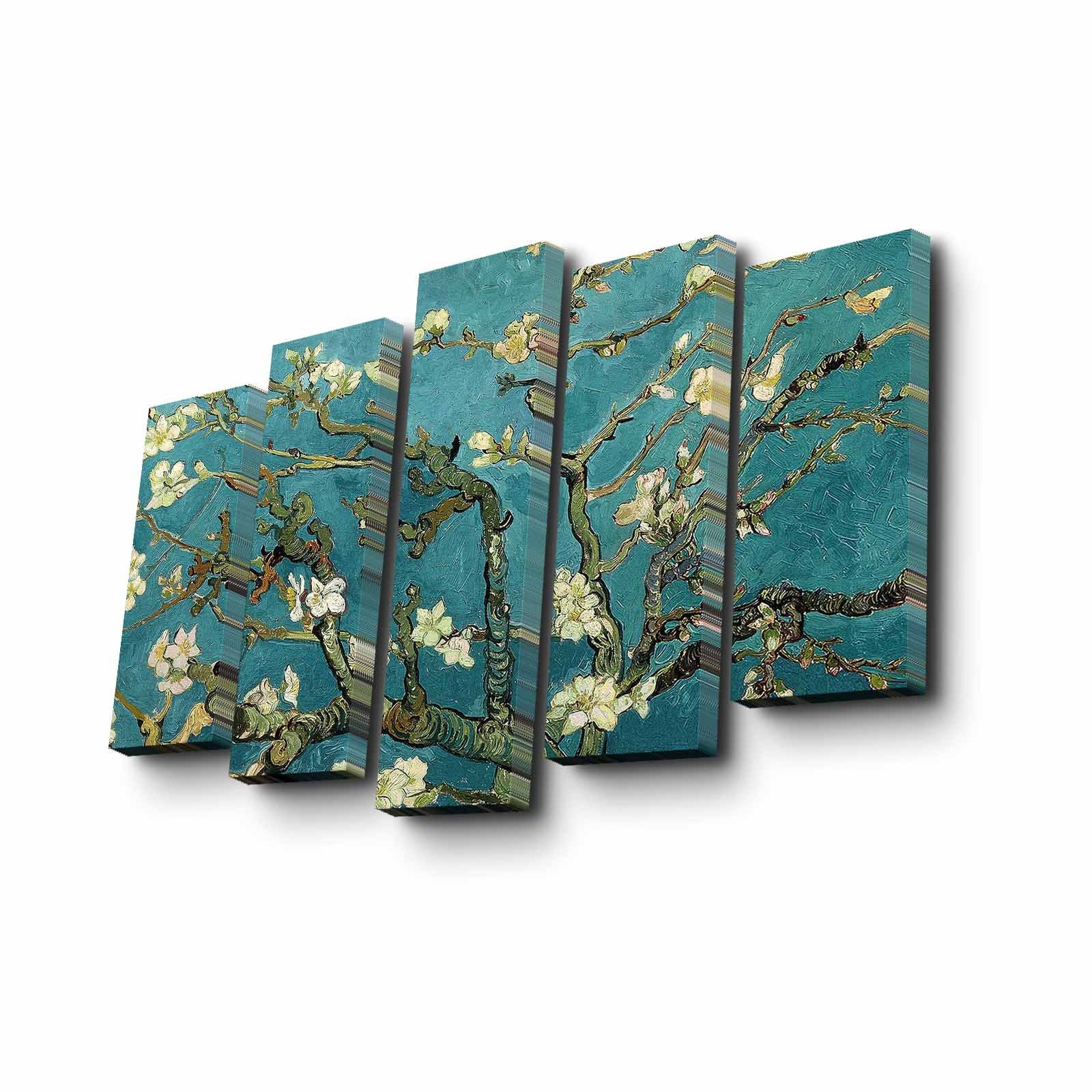 Conjunto Decorativo de 5 Telas em Canvas Multicolor - Arte Moderna para Parede com Moldura de Madeira