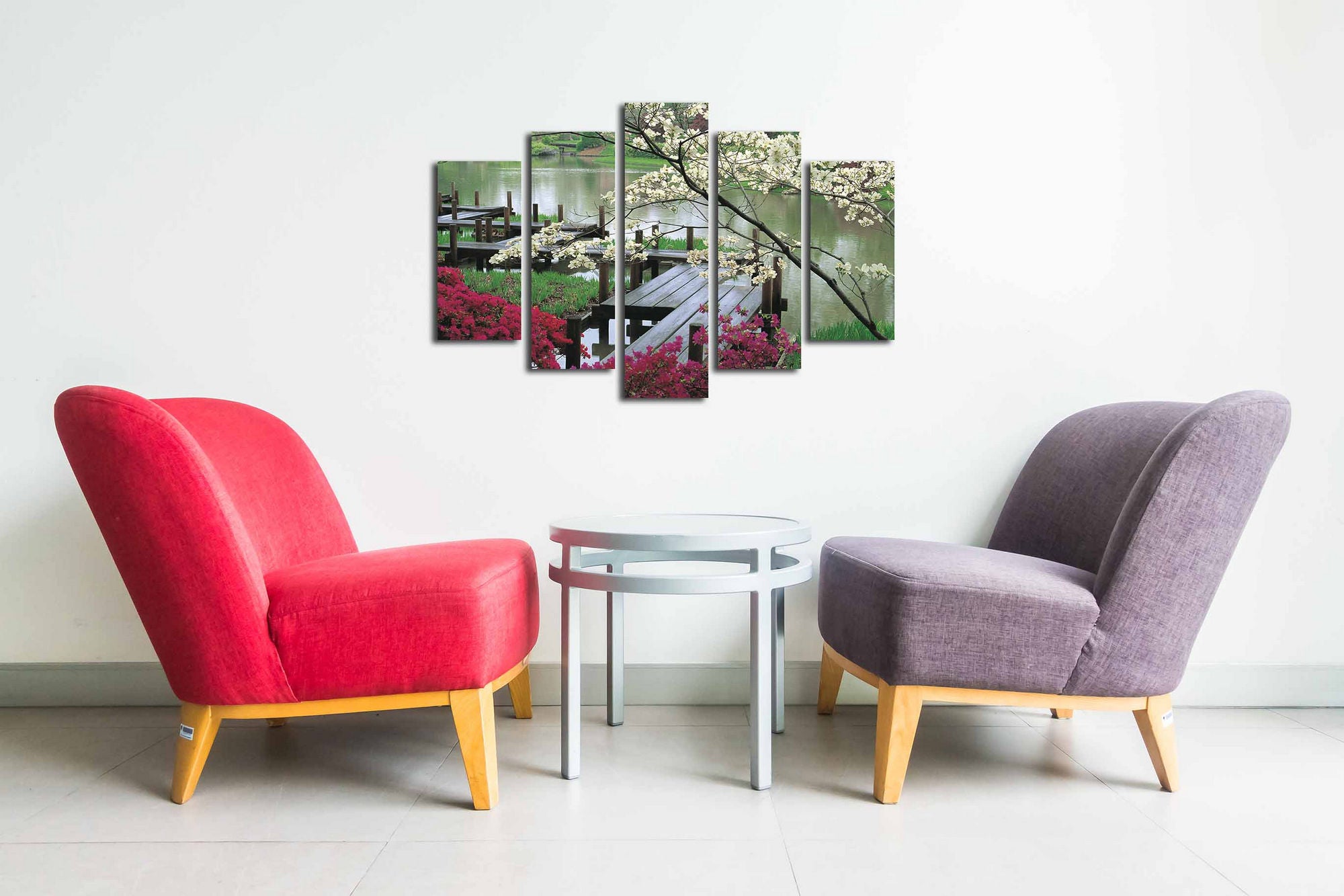 Conjunto Decorativo de 5 Telas em Canvas Multicolor - Pintura Artística com Moldura de Madeira para Decoração de Interiores