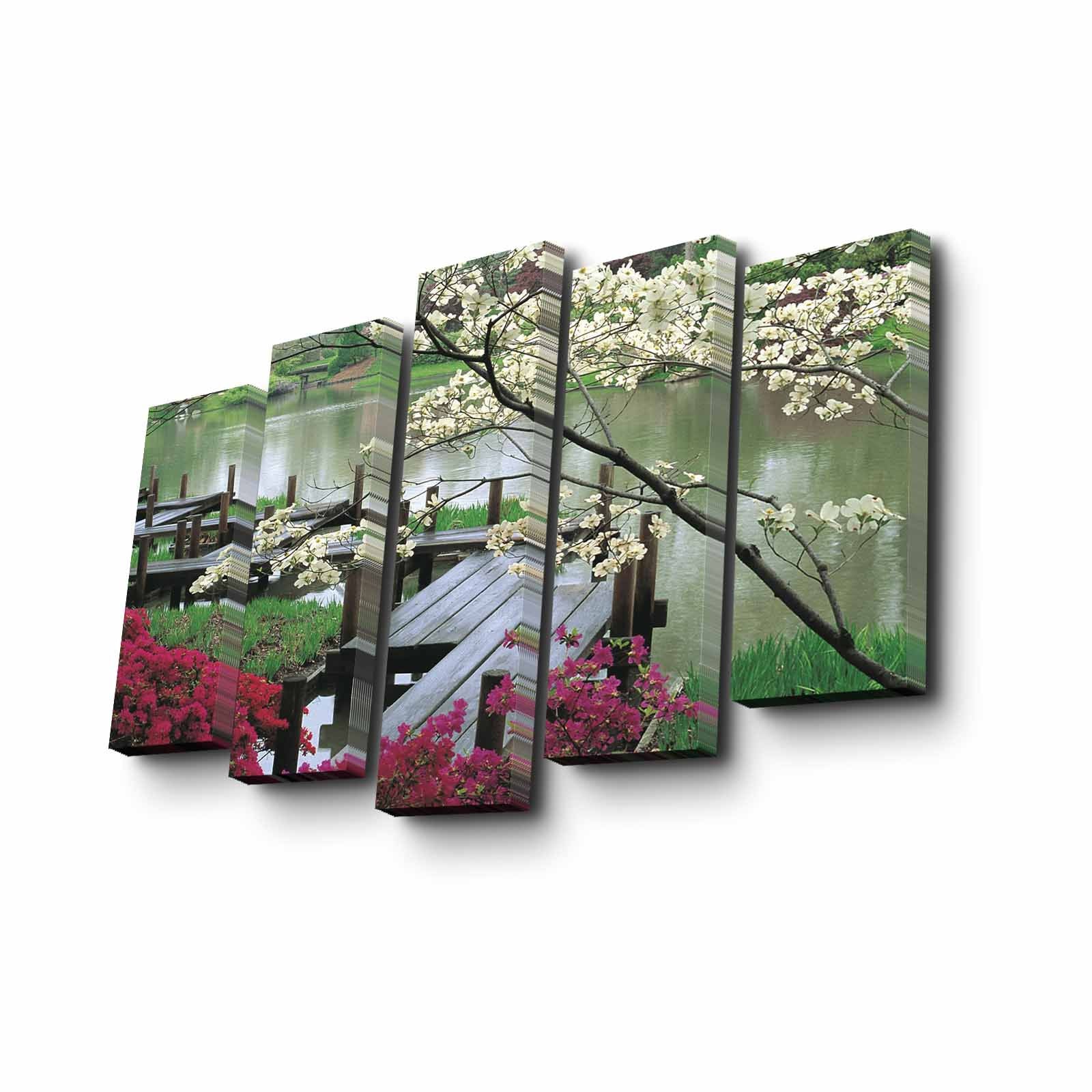 Conjunto Decorativo de 5 Telas em Canvas Multicolor - Pintura Artística com Moldura de Madeira para Decoração de Interiores