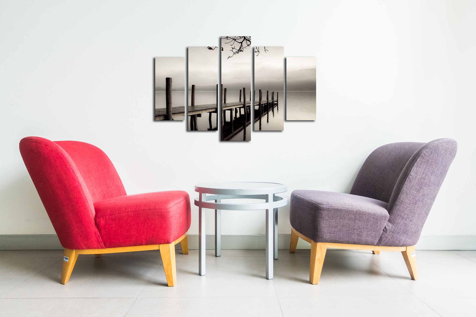 Conjunto Decorativo de 5 Telas em Canvas Multicolor - Arte Moderna para Parede com Moldura de Madeira