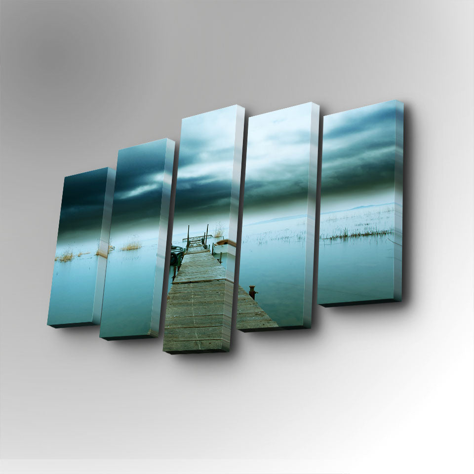 Conjunto Decorativo de 5 Telas em Canvas Multicolor - Pintura Artística com Moldura de Madeira para Decoração de Interiores