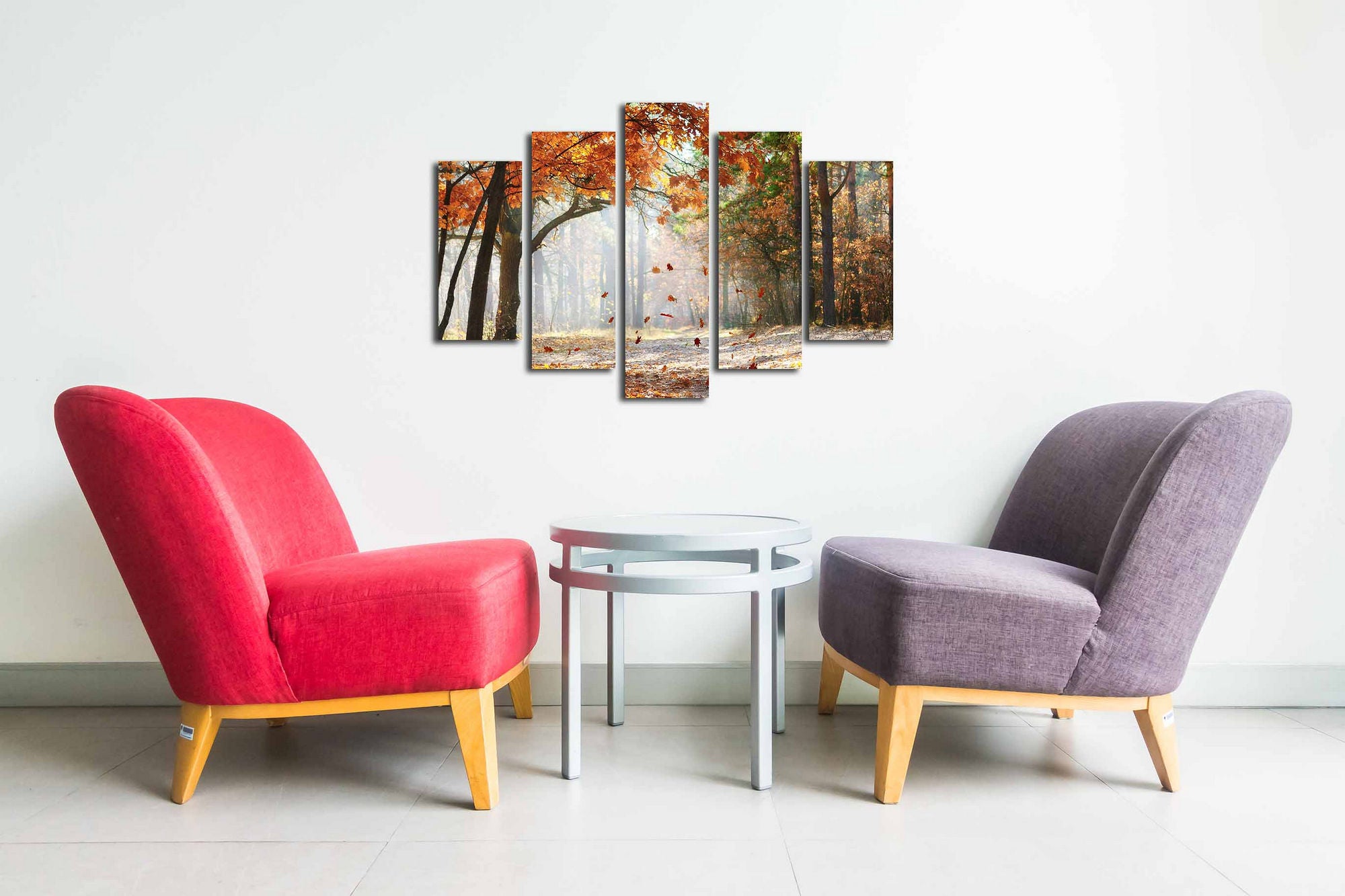 Conjunto Decorativo de 5 Telas em Canvas Multicolor - Pintura Artística com Moldura de Madeira para Decoração de Interiores