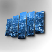 Conjunto Decorativo de 5 Telas em Canvas Multicolor - Pintura Artística com Moldura de Madeira para Decoração de Interiores