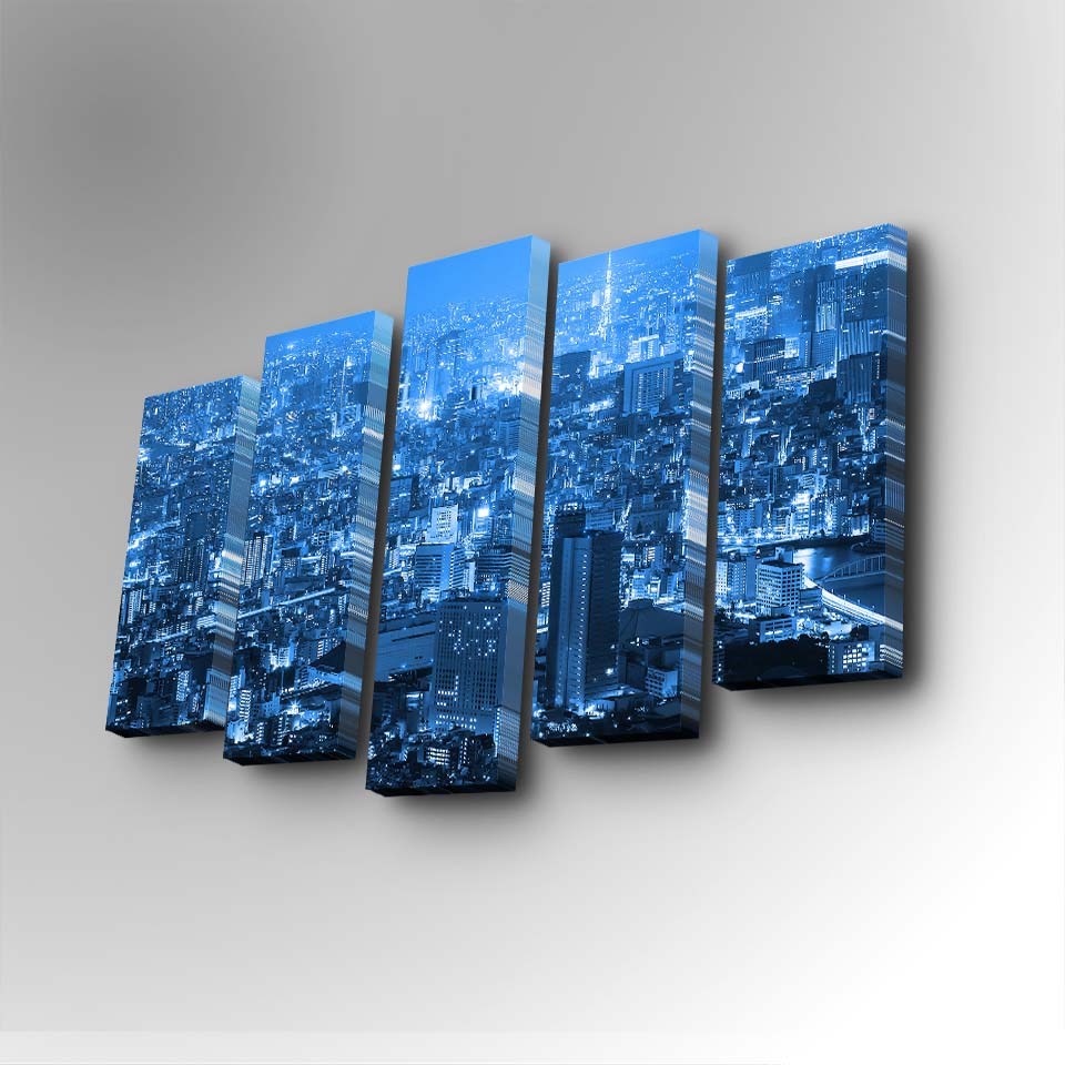 Conjunto Decorativo de 5 Telas em Canvas Multicolor - Pintura Artística com Moldura de Madeira para Decoração de Interiores