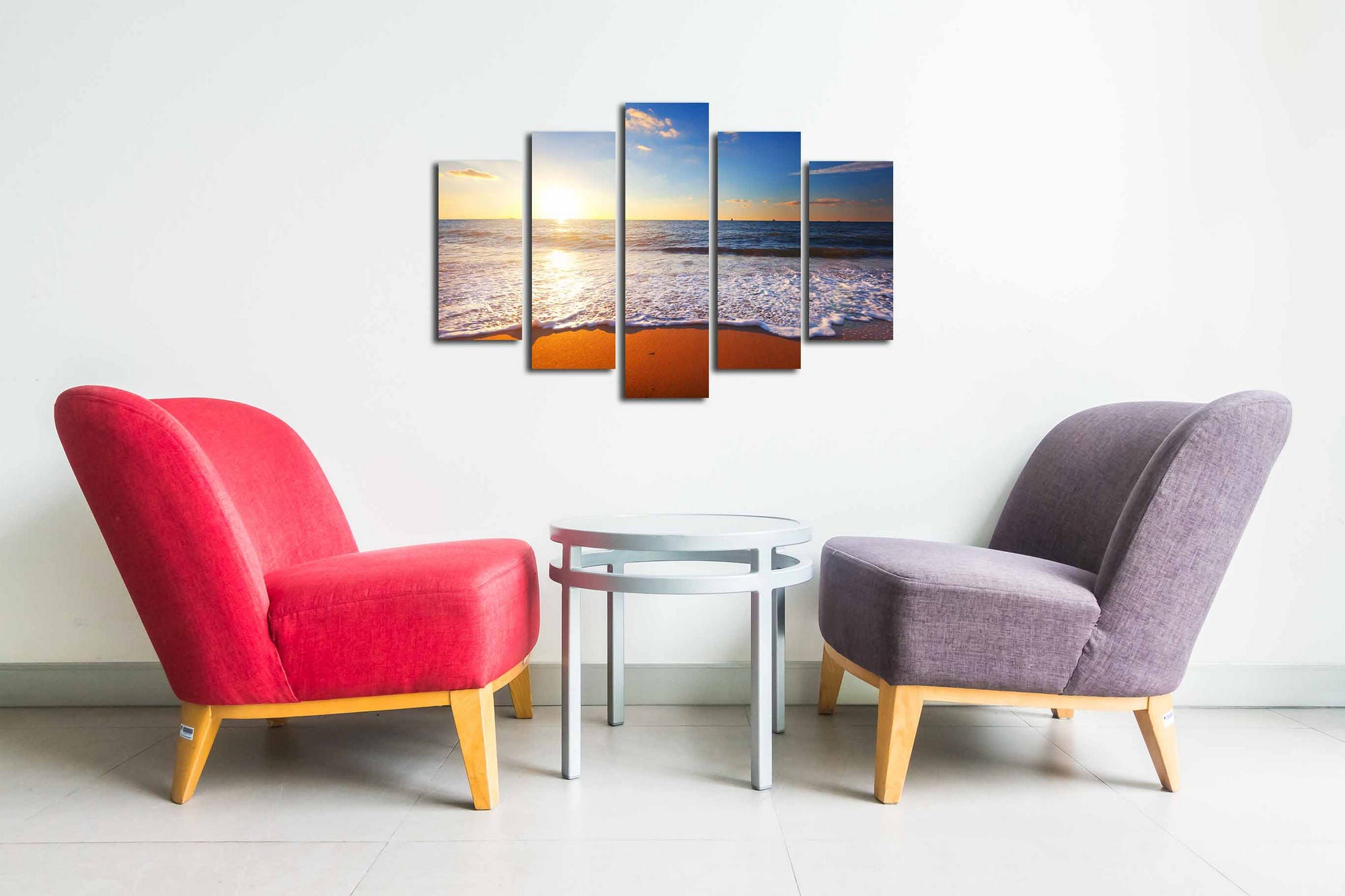 Conjunto Decorativo de 5 Telas em Canvas Multicolor - Pintura Artística com Moldura de Madeira para Decoração de Interiores
