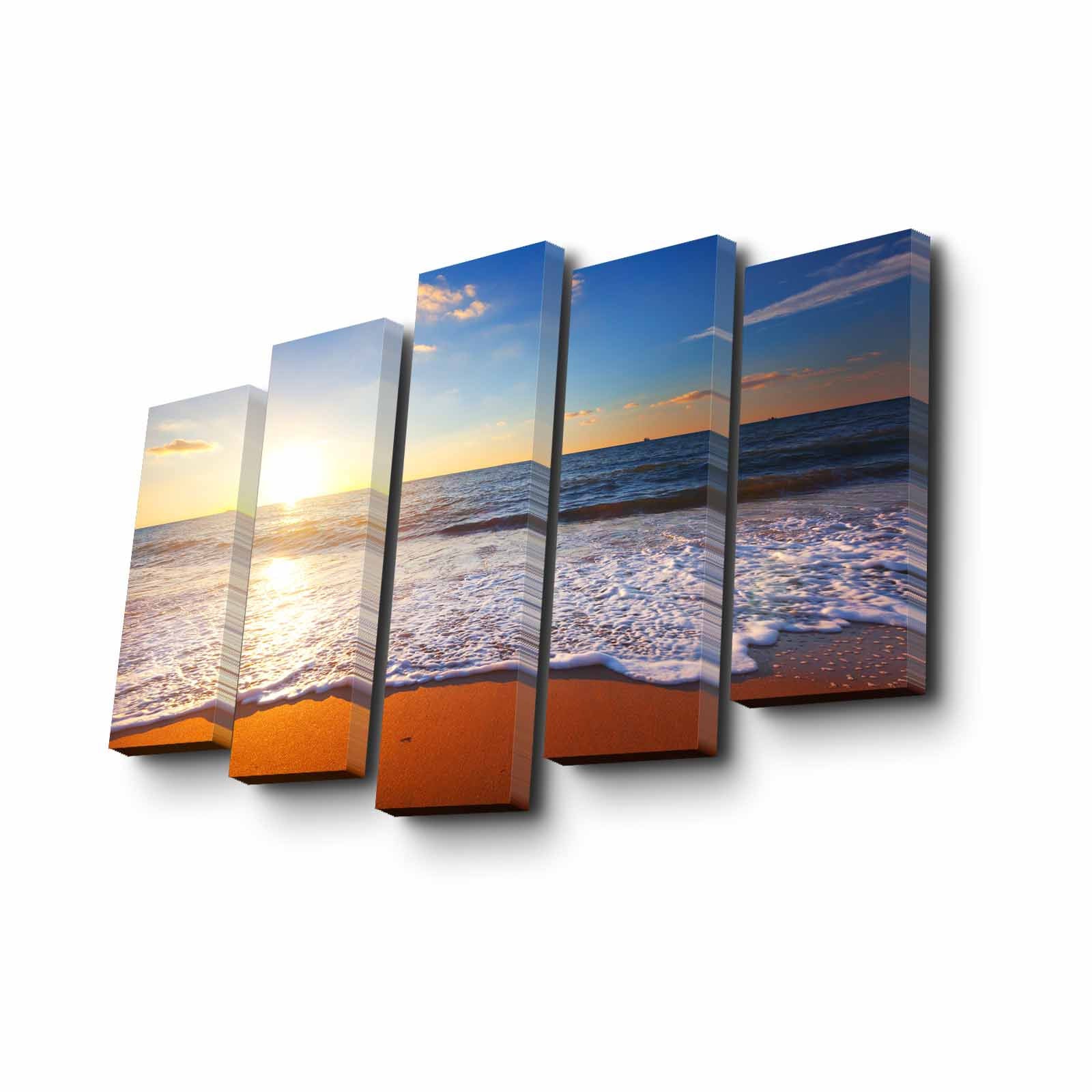 Conjunto Decorativo de 5 Telas em Canvas Multicolor - Pintura Artística com Moldura de Madeira para Decoração de Interiores