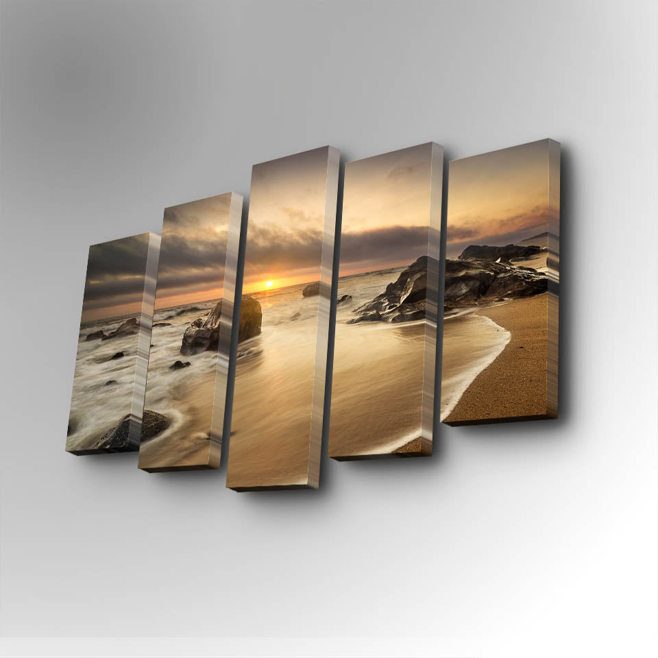 Quadro Decorativo em Tela (5 Peças) Multicolor – Tela Camurça 100% e Moldura de Madeira – 82 x 50 cm | 5PUC-025