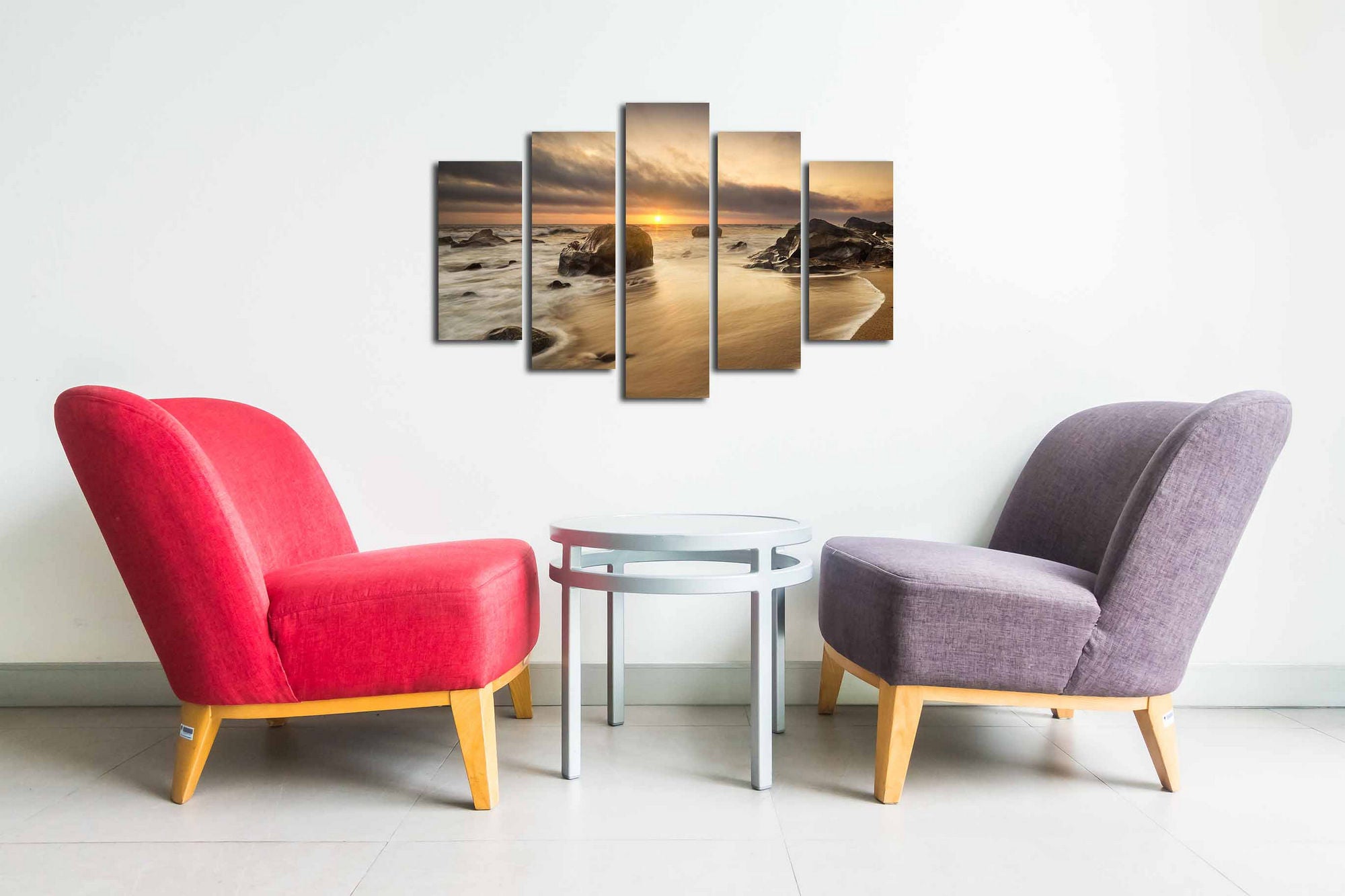 Quadro Decorativo em Tela (5 Peças) Multicolor – Tela Camurça 100% e Moldura de Madeira – 82 x 50 cm | 5PUC-025