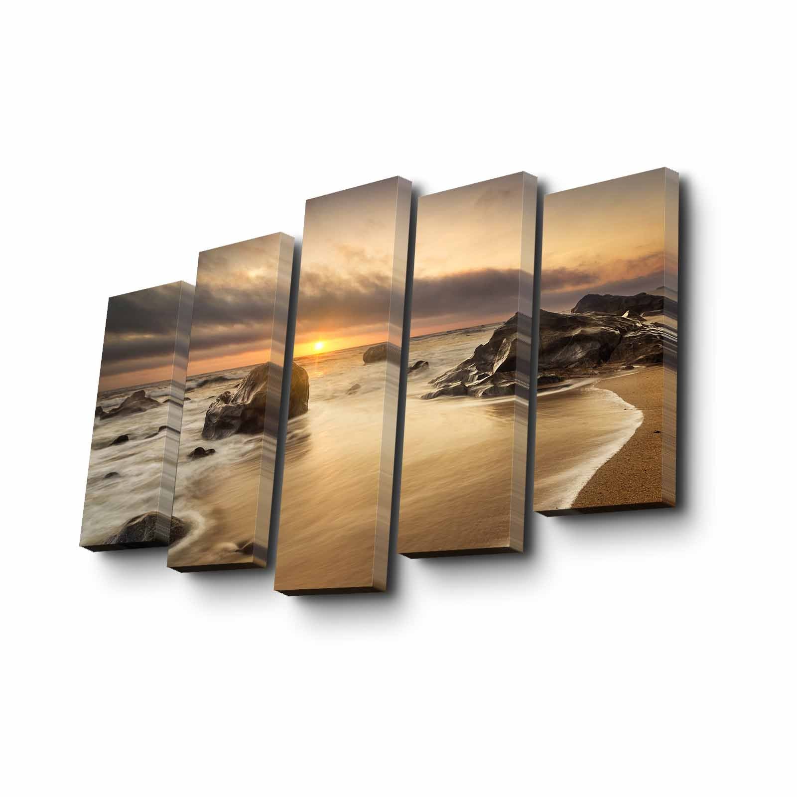 Quadro Decorativo em Tela (5 Peças) Multicolor – Tela Camurça 100% e Moldura de Madeira – 82 x 50 cm | 5PUC-025