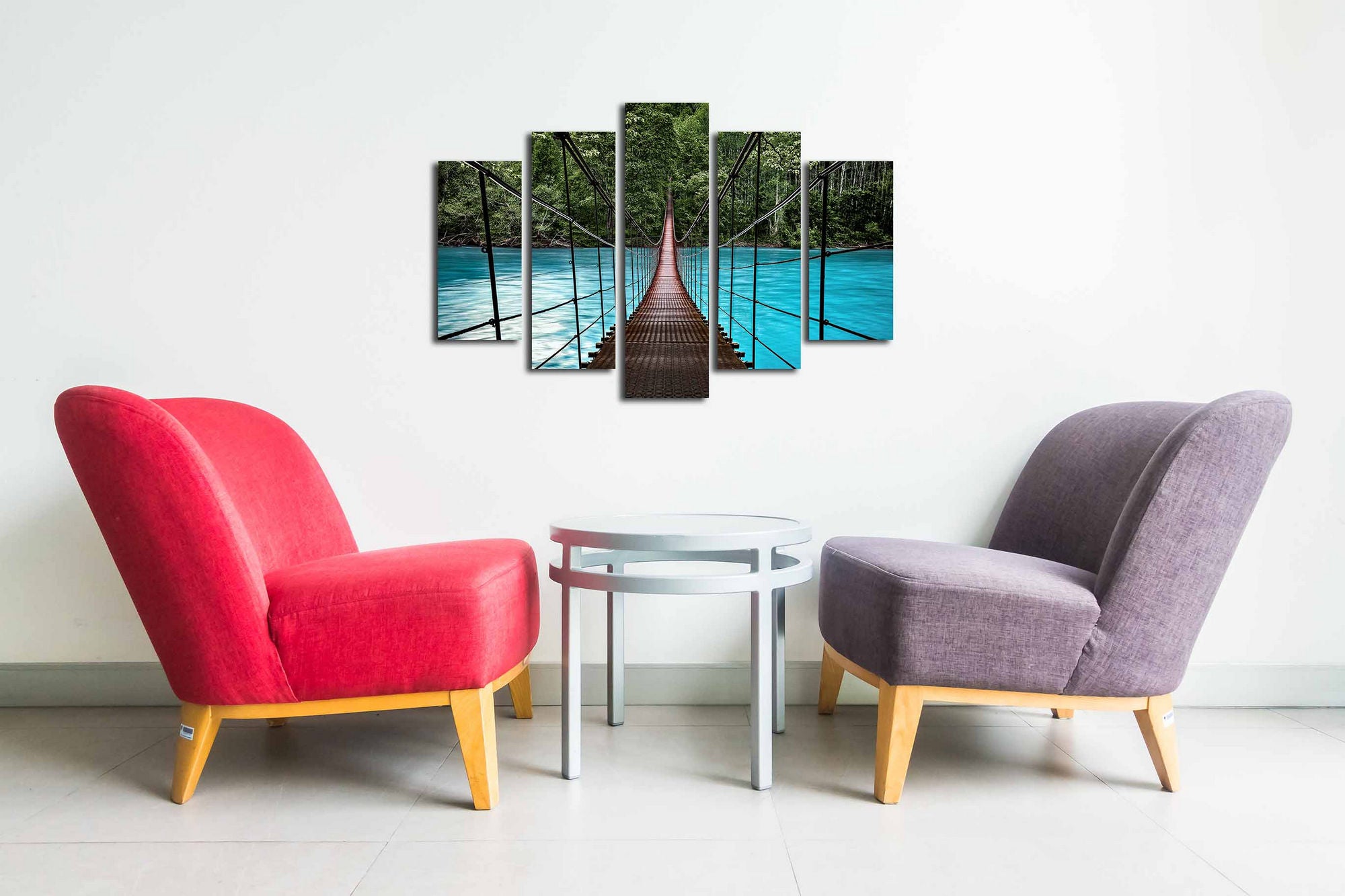 Conjunto Decorativo de 5 Telas em Canvas Multicolor - Arte Moderna para Parede com Moldura de Madeira