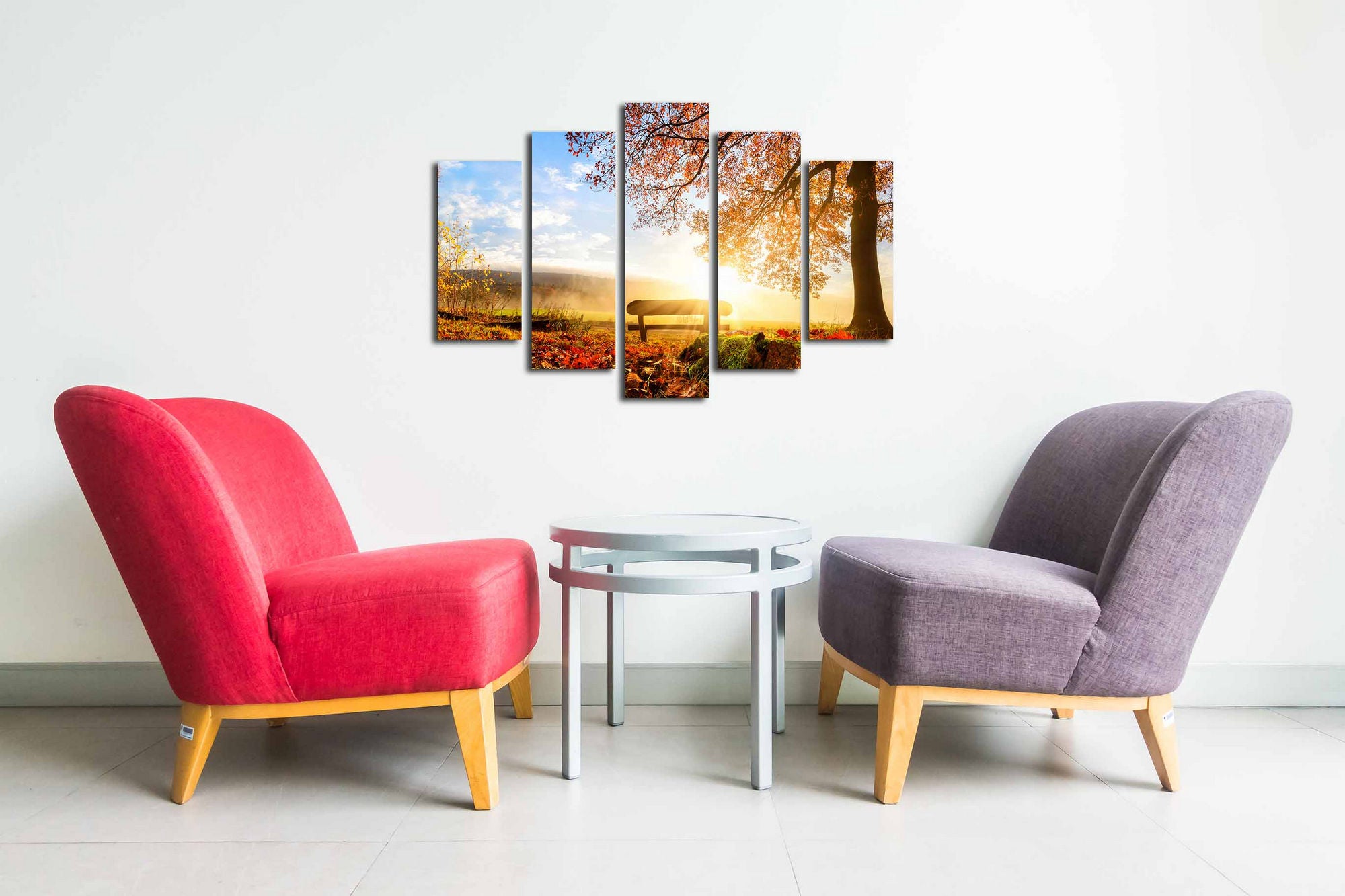 Quadro Decorativo Canvas Multicolor 5 Peças - Tela Camurça Premium com Moldura Madeira 82x50cm