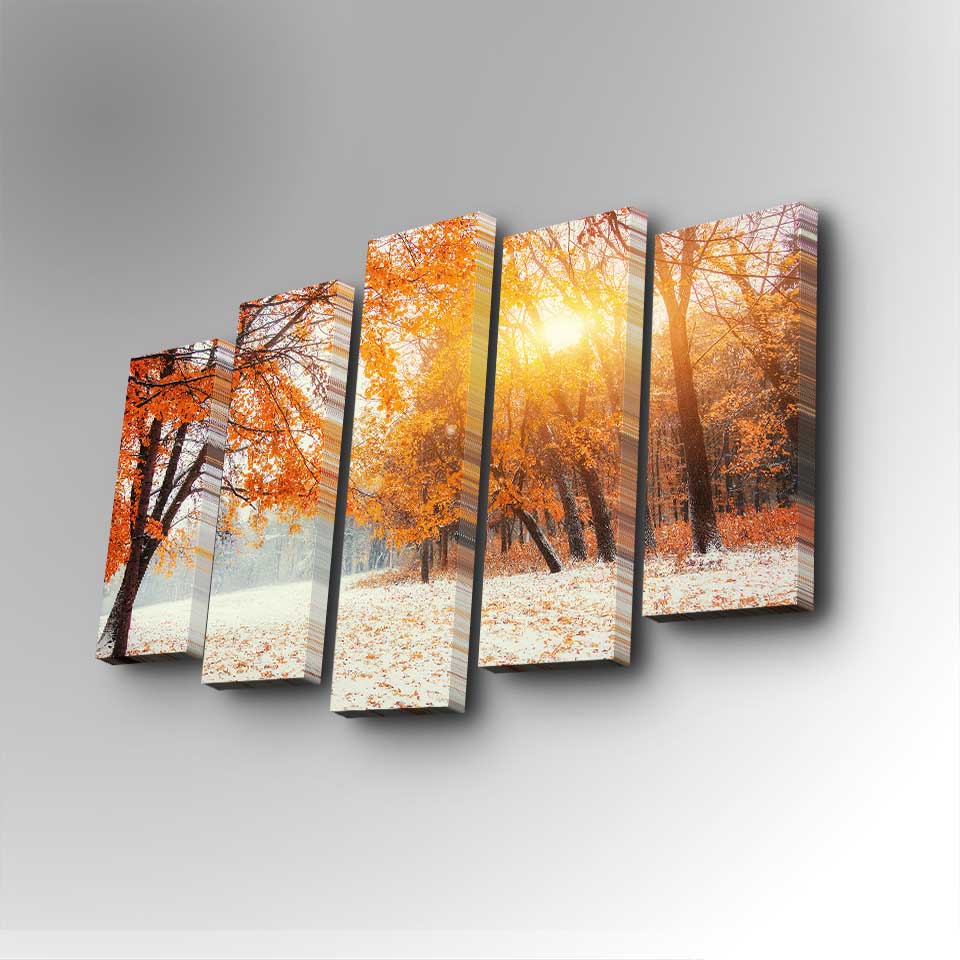 Quadro Decorativo Canvas Multicolor 5 Peças - Tela Camurça Premium com Moldura Madeira 82x50cm