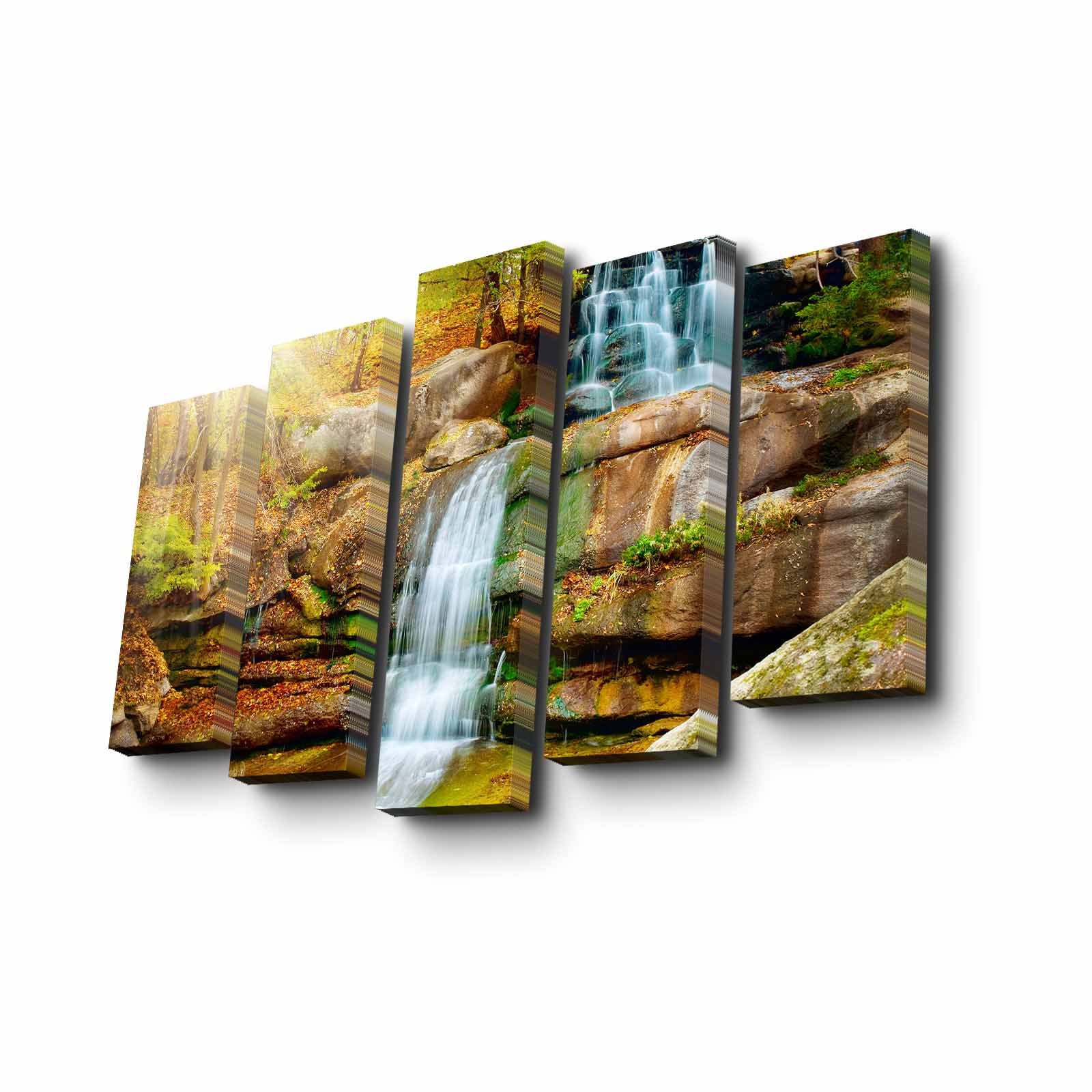 Quadro Decorativo Canvas Multicolor 5 Peças - Tela Camurça Premium com Moldura Madeira 82x50cm