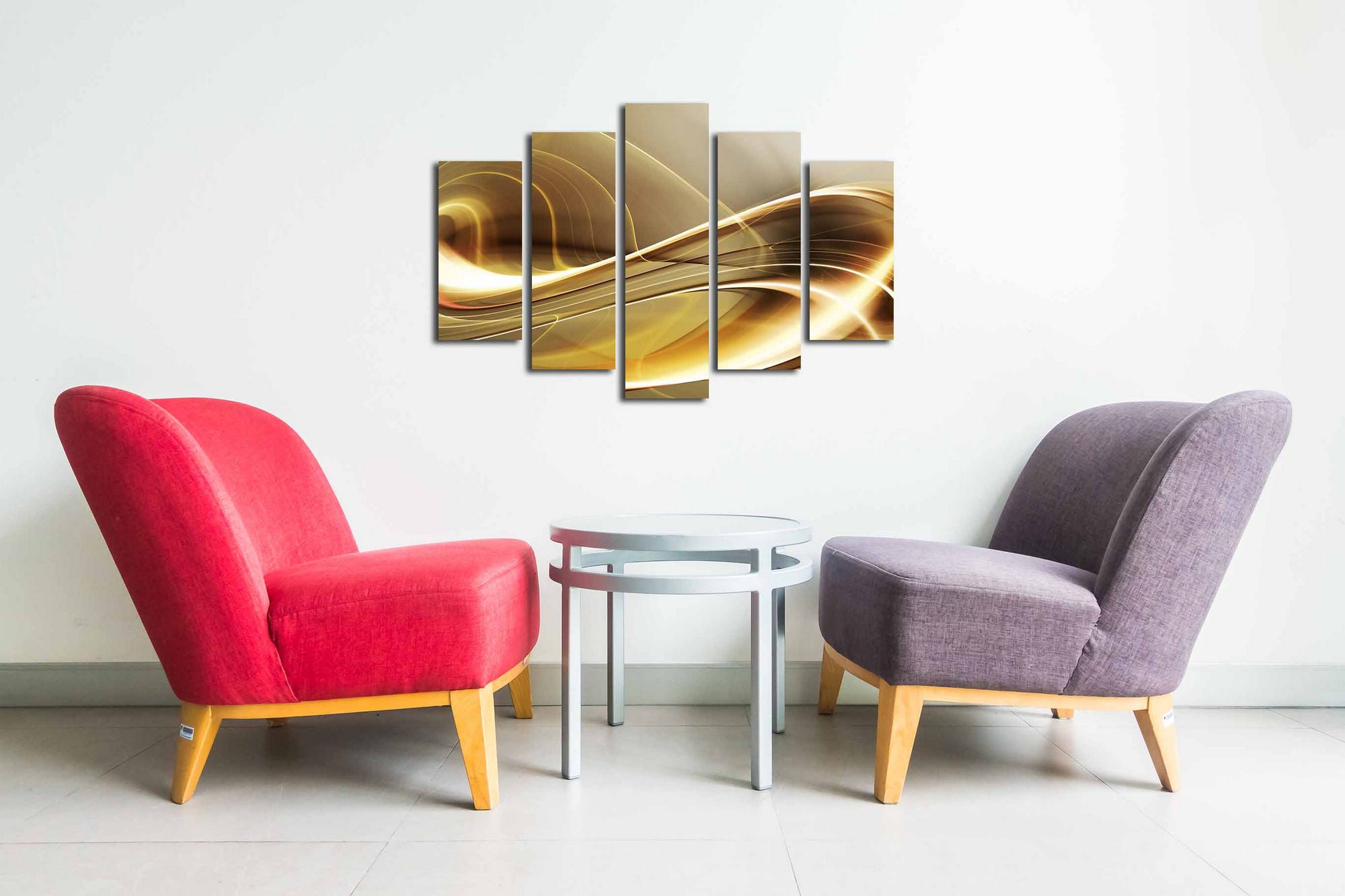 Conjunto de Quadros Decorativos em Tela (5 Peças) Multicolor – Tela de Camurça 100%, Moldura de Madeira, 82 x 50 cm – 5PUC-036