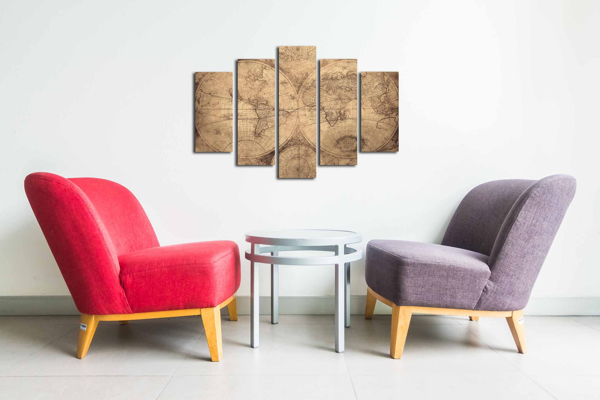 Quadro Decorativo em Tela 5 Peças Multicolor – 100% Camurça, Moldura de Madeira, 82 x 50 cm (Modelo 5PUC-039)