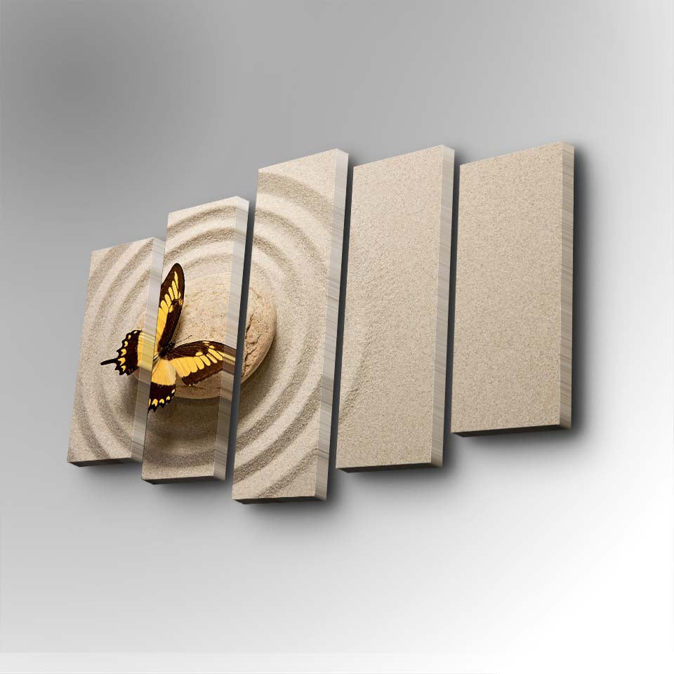 Quadro Decorativo Canvas Multicolor 5 Peças - Tela Camurça Premium com Moldura Madeira 82x50cm