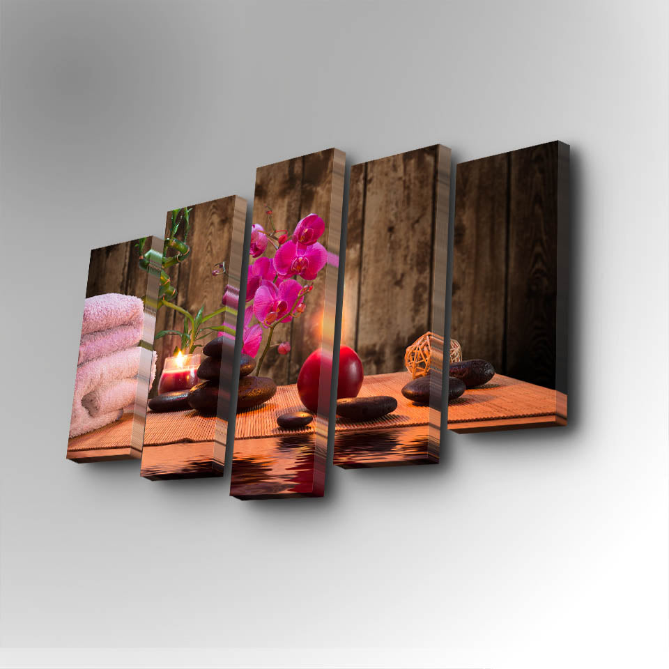 Conjunto Decorativo de 5 Telas em Canvas Multicolor - Arte Moderna para Parede com Moldura de Madeira