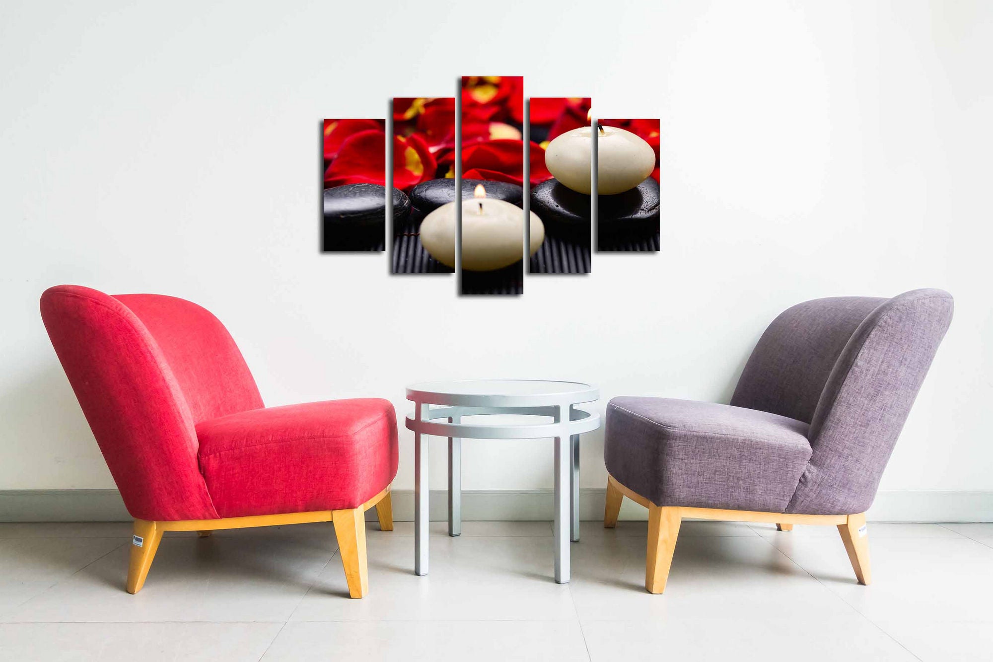 Quadro Decorativo Canvas Multicolor 5 Peças - Tela Camurça Premium com Moldura Madeira 82x50cm