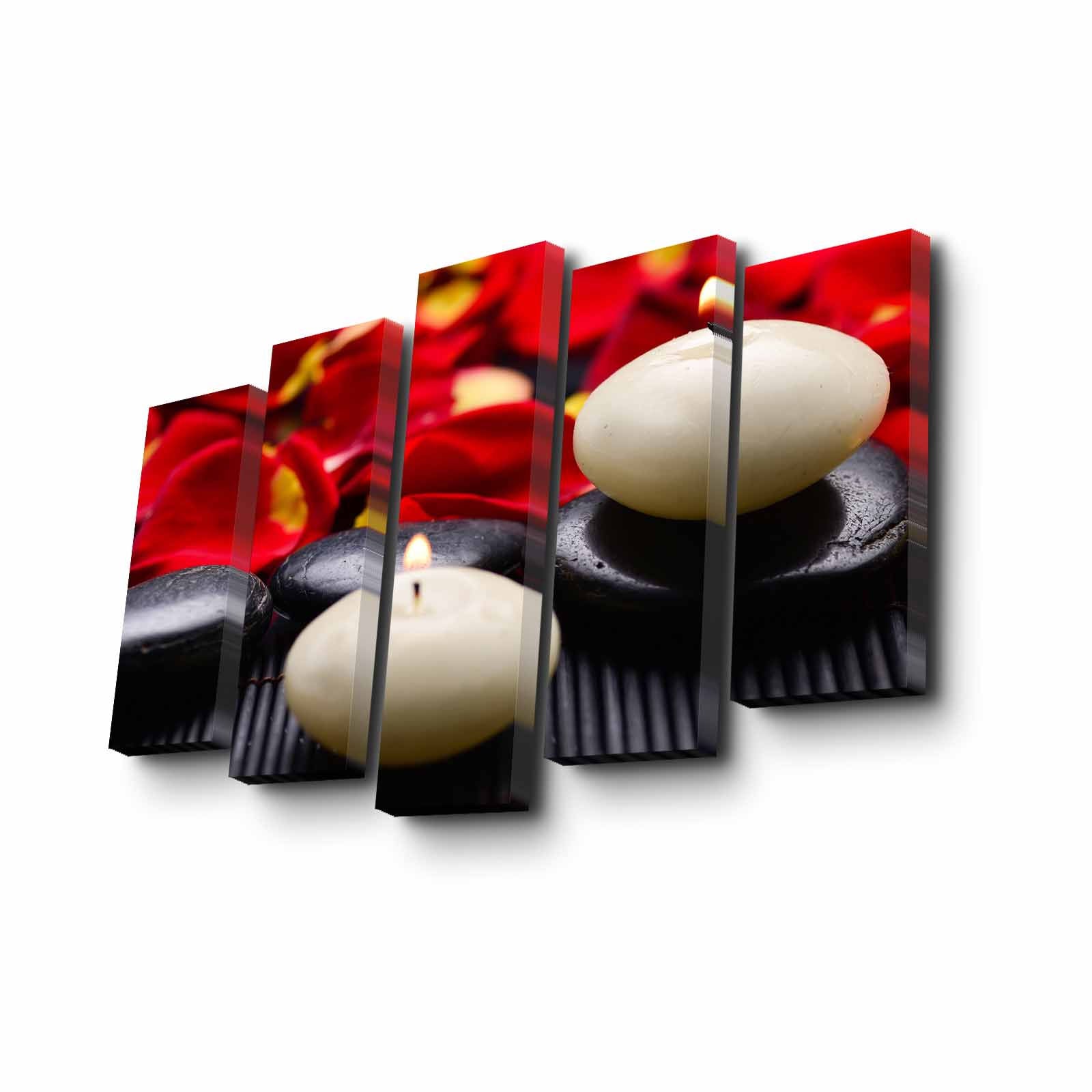 Quadro Decorativo Canvas Multicolor 5 Peças - Tela Camurça Premium com Moldura Madeira 82x50cm