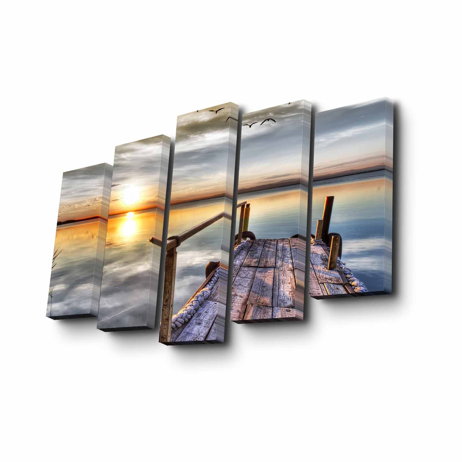 Quadro Decorativo Canvas Multicolor 5 Peças - Tela Camurça Premium com Moldura Madeira 82x50cm