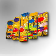 Conjunto Decorativo de 5 Telas em Canvas Multicolor - Arte Moderna para Parede com Moldura de Madeira