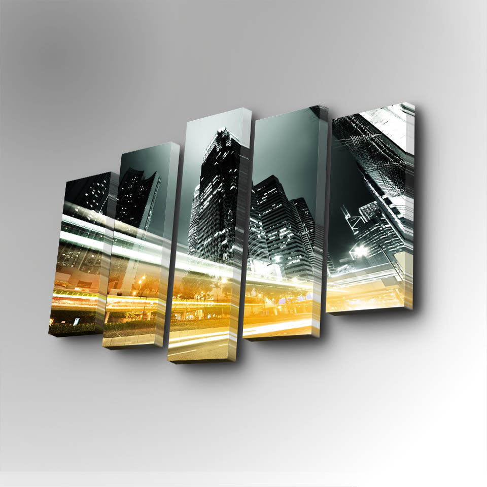 Conjunto Decorativo de 5 Telas em Canvas Multicolor - Pintura Artística com Moldura de Madeira para Decoração de Interiores