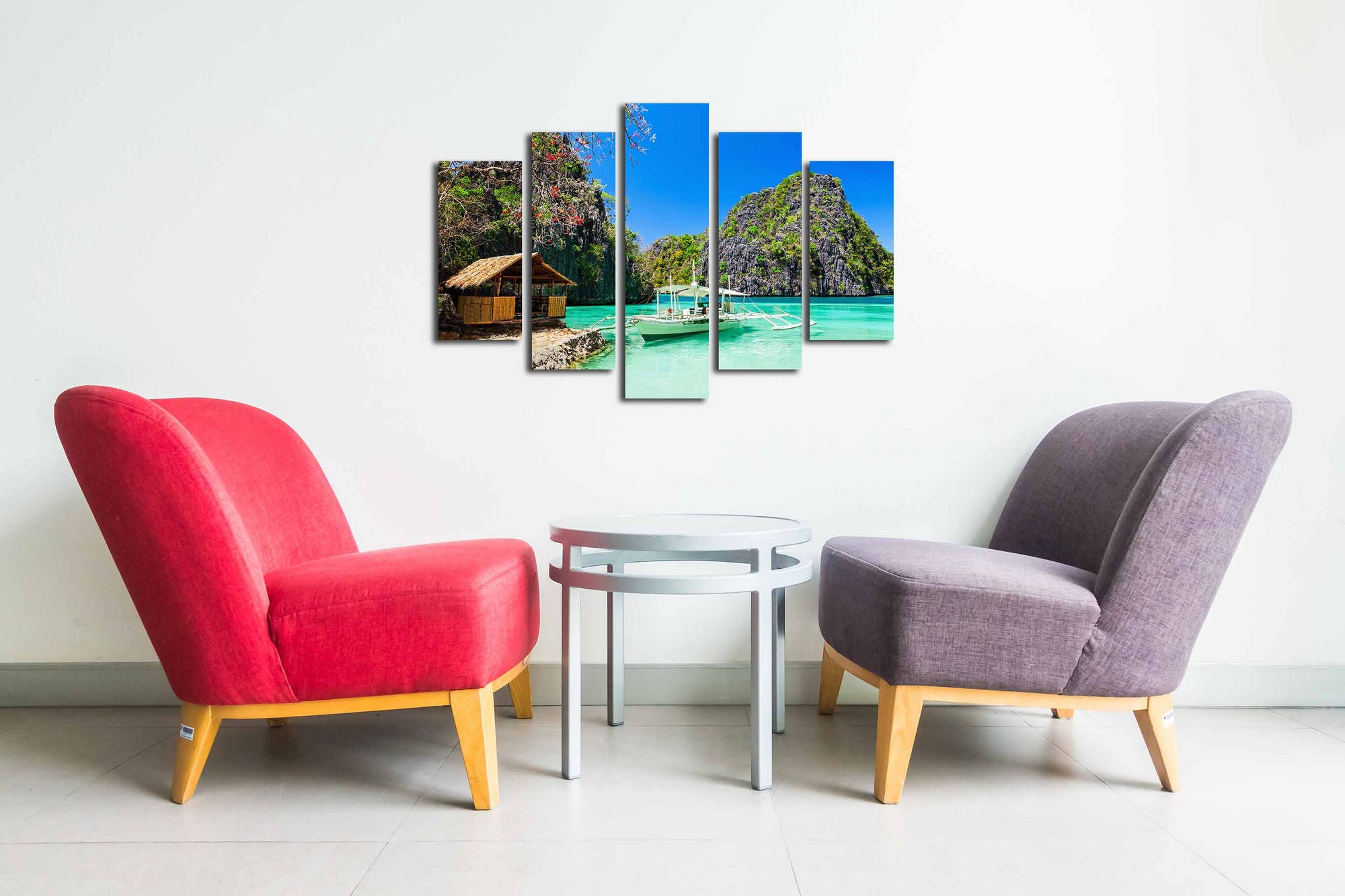 Conjunto Decorativo de 5 Telas em Camurça Multicolor com Moldura de Madeira - Transforme o Seu Espaço com Arte Moderna