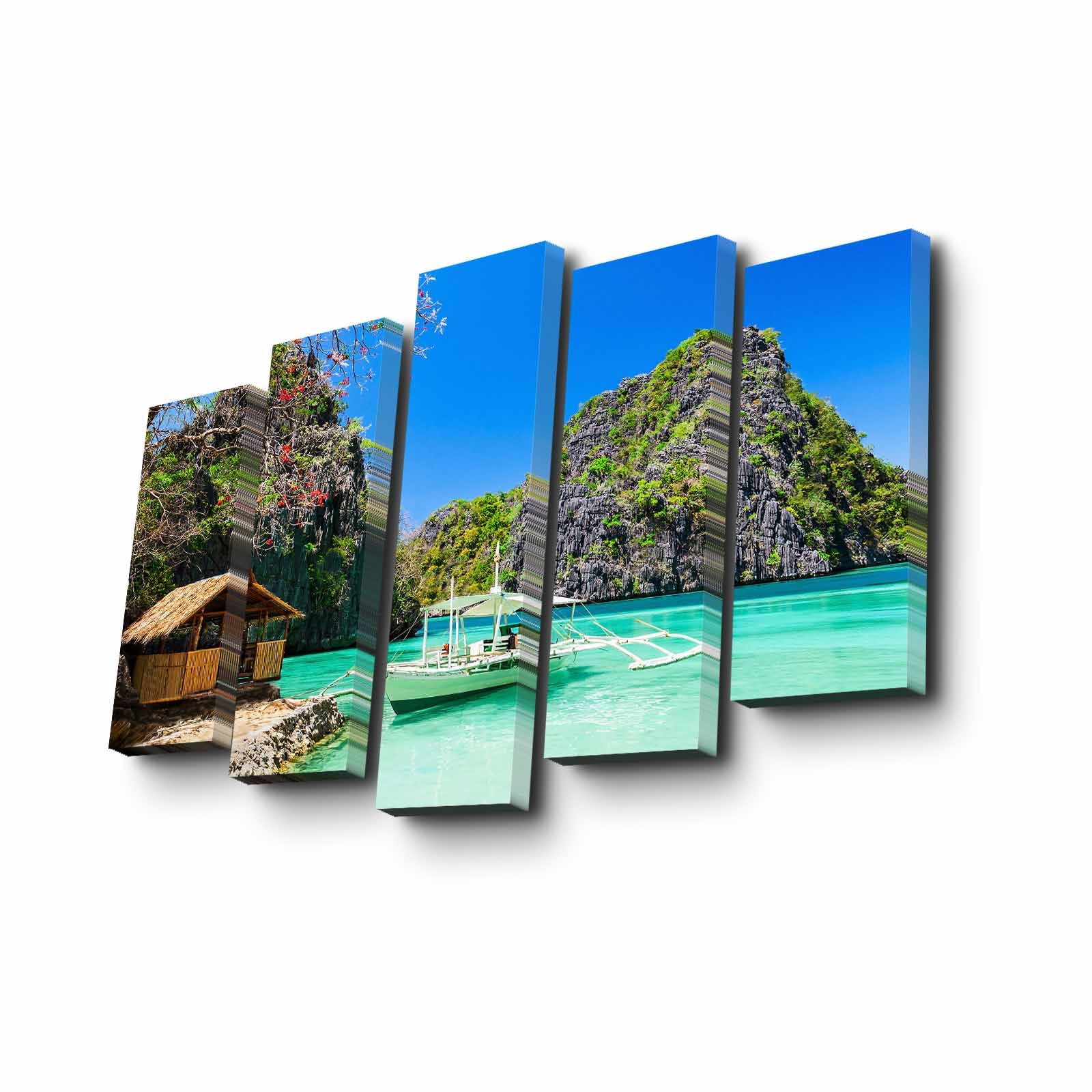 Conjunto Decorativo de 5 Telas em Camurça Multicolor com Moldura de Madeira - Transforme o Seu Espaço com Arte Moderna