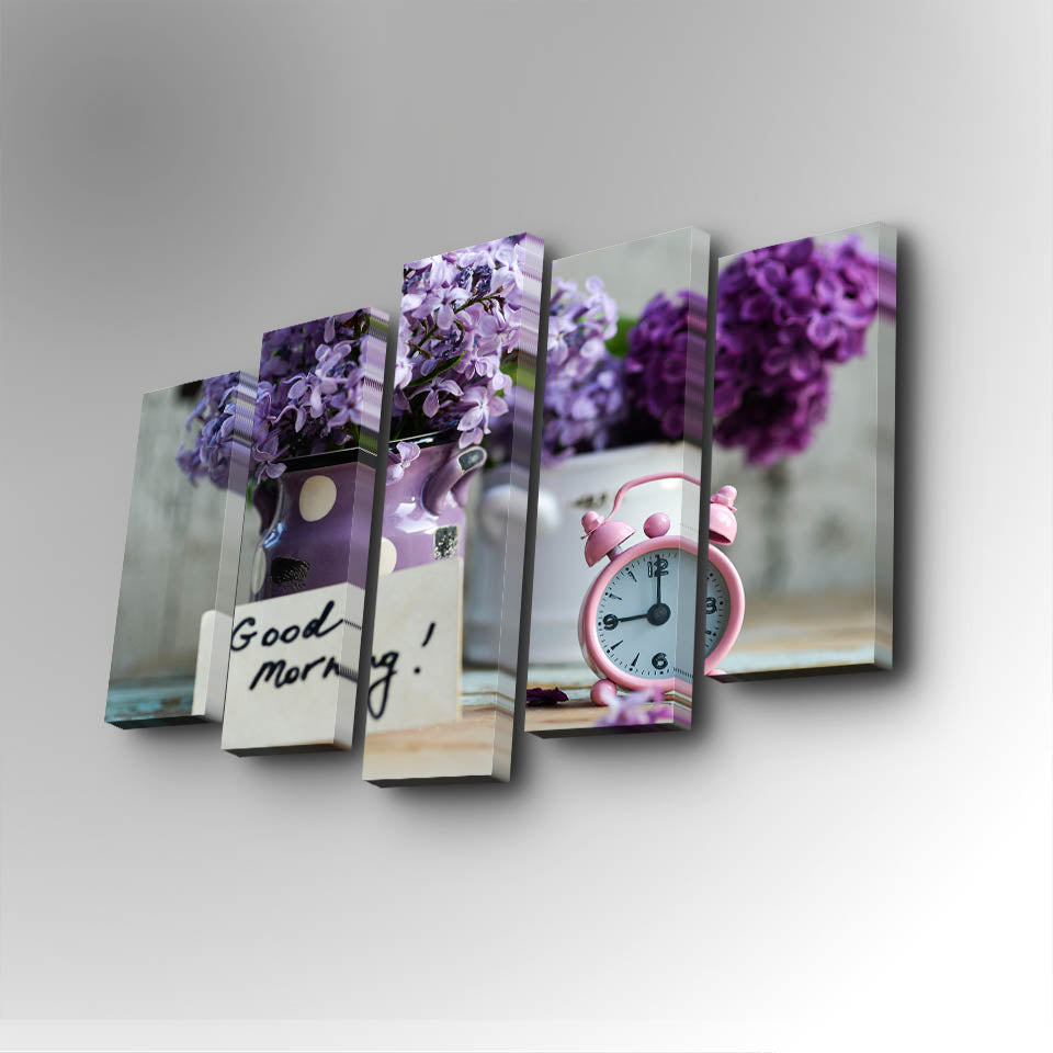 Conjunto Decorativo de 5 Telas em Canvas Multicolor - Pintura Artística com Moldura de Madeira para Decoração de Interiores