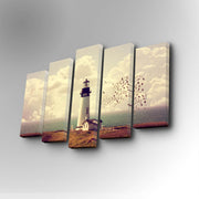 Quadro Decorativo em Tela (5 Peças) Multicolor – 82x50 cm, Tela em Camurça 100% e Moldura em Madeira 3 cm