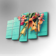 Conjunto Decorativo de 5 Telas em Canvas Multicolor - Arte Moderna para Parede com Moldura de Madeira