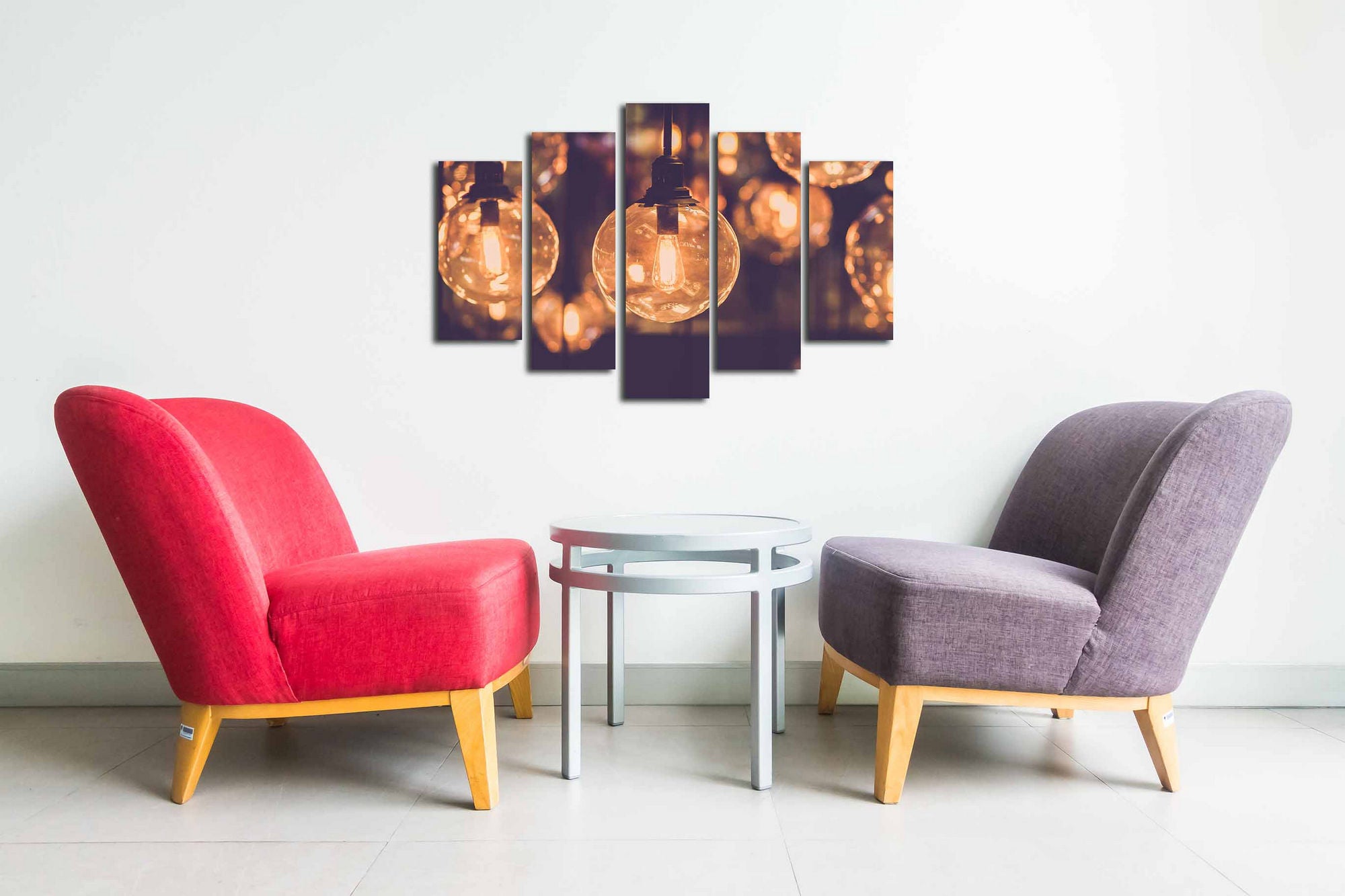 Conjunto Decorativo de 5 Telas em Canvas Multicolor - Pintura Artística com Moldura de Madeira para Decoração de Interiores