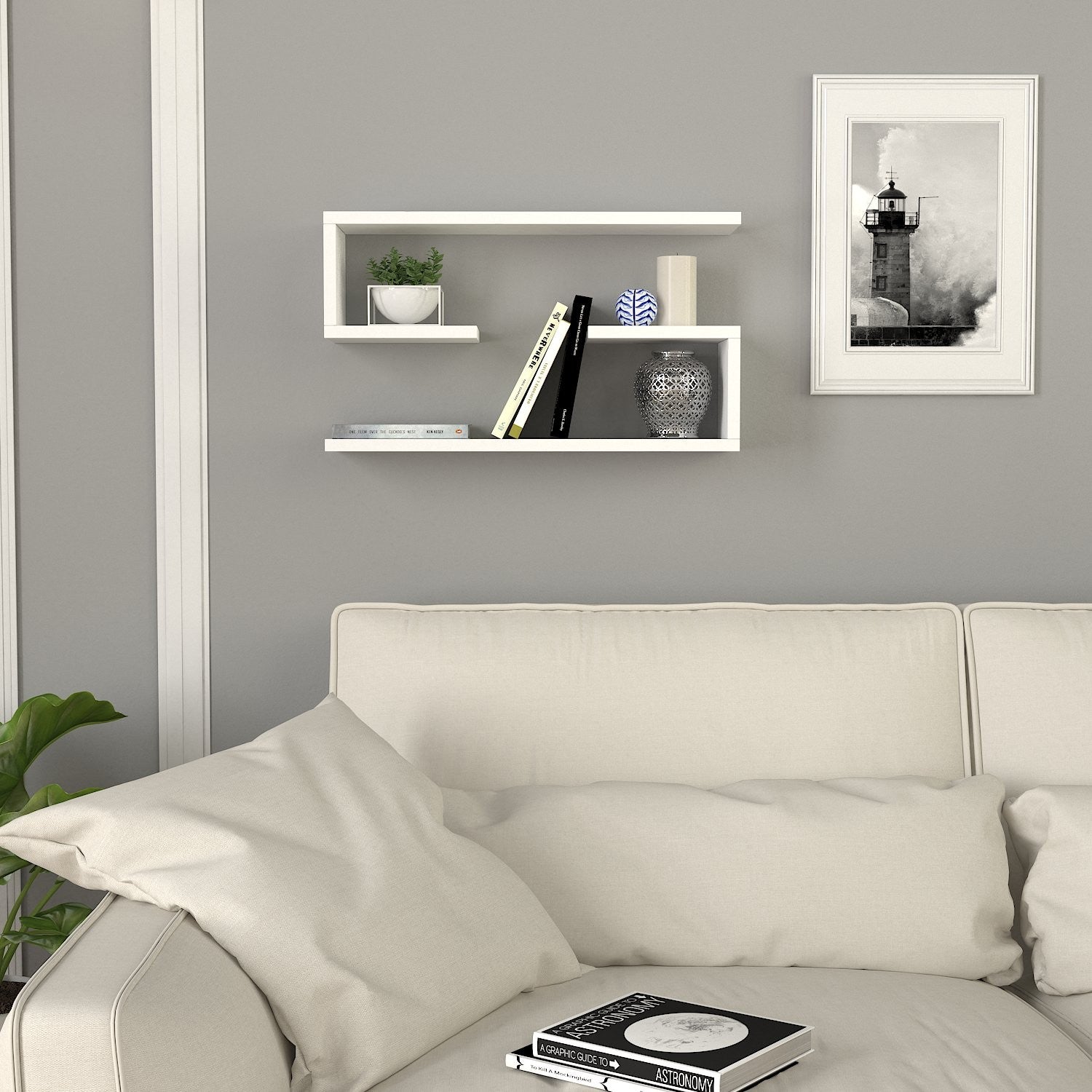 Prateleira de parede escandinava (2 peças), branca, 60 x 18 x 14,5 cm | Painel de partículas 100% revestido de melamina, 18 mm de espessura | Solução de armazenamento elegante e funcional