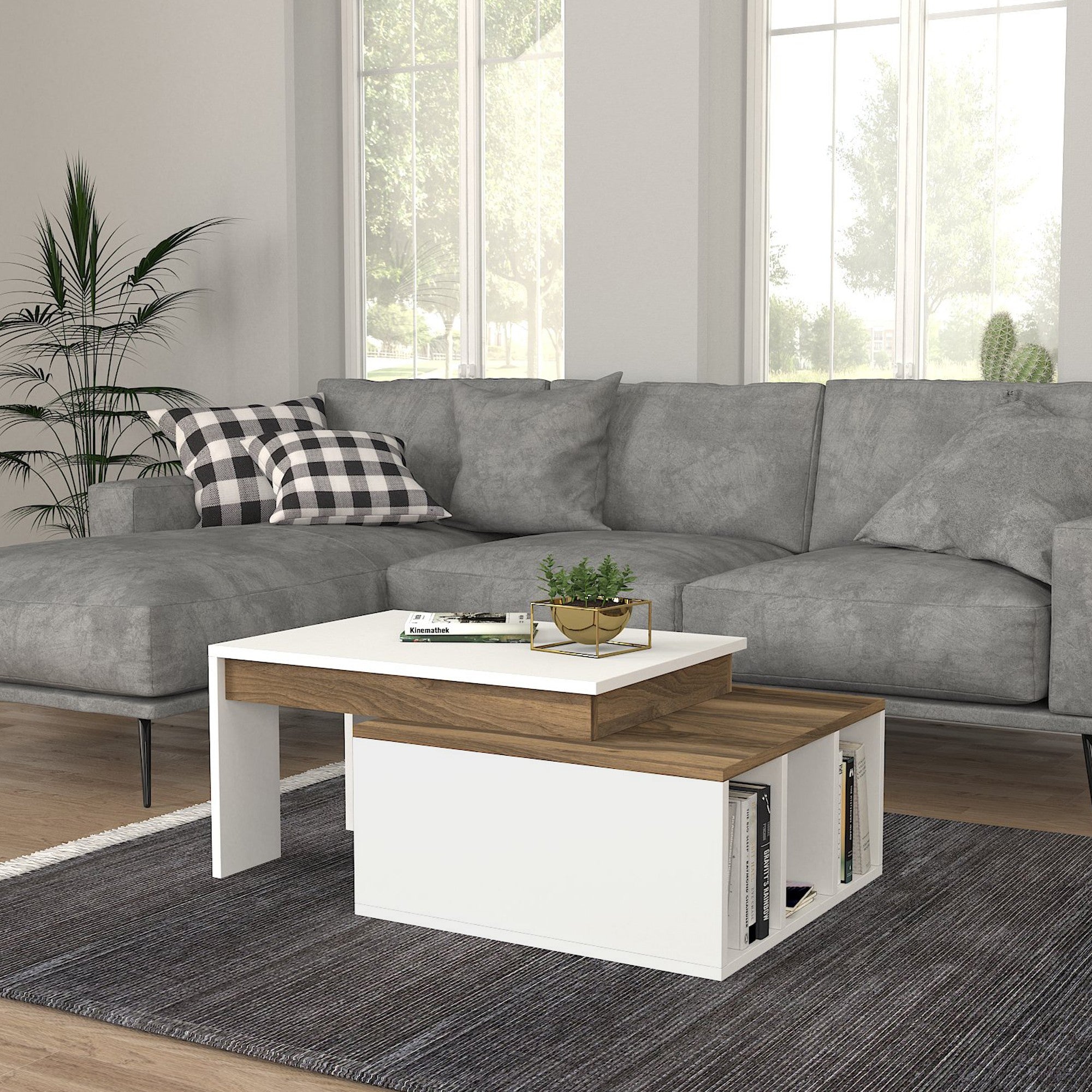 Mesa de Centro Branca com Prateleiras - Design Moderno em Melamina 90x60cm