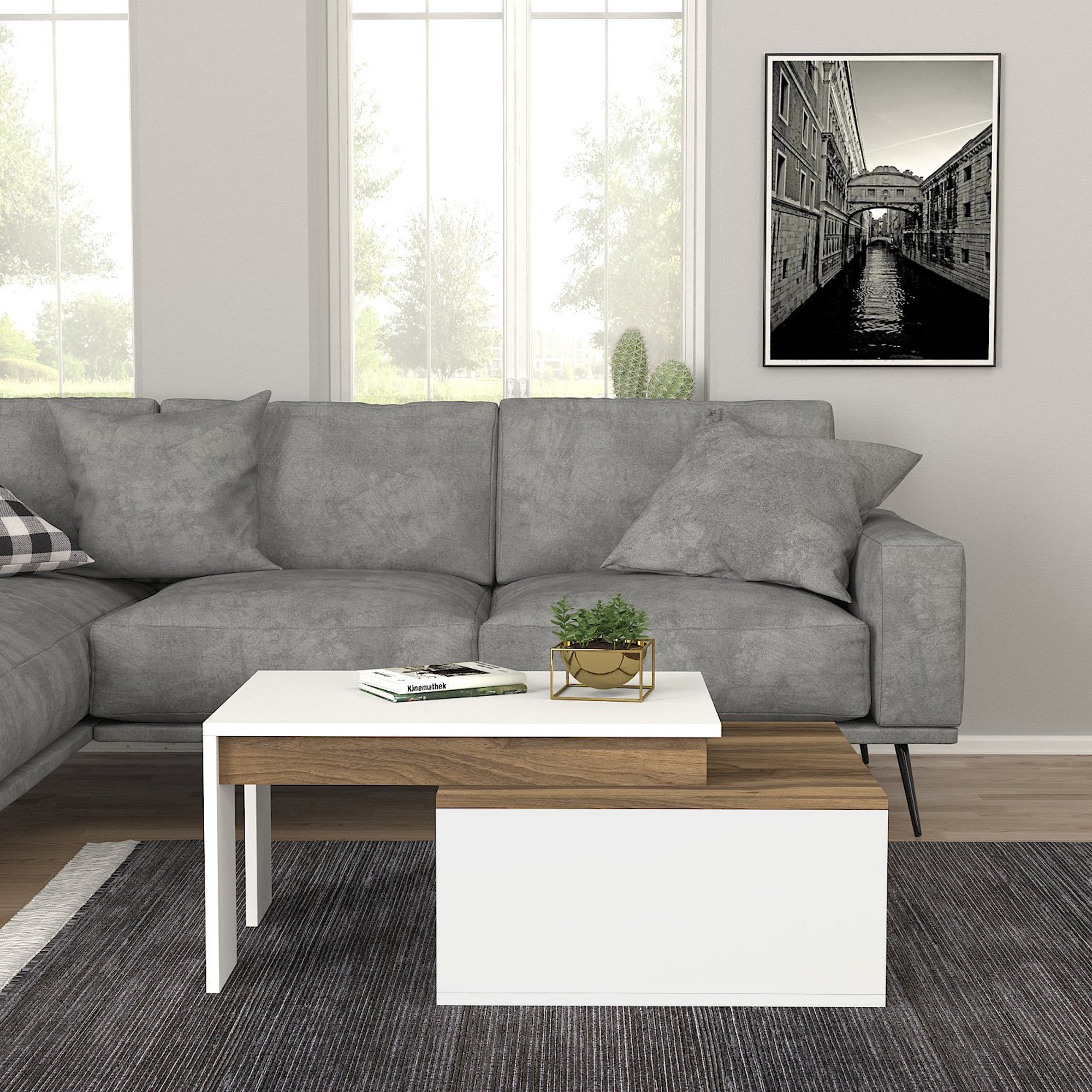 Mesa de Centro Branca com Prateleiras - Design Moderno em Melamina 90x60cm