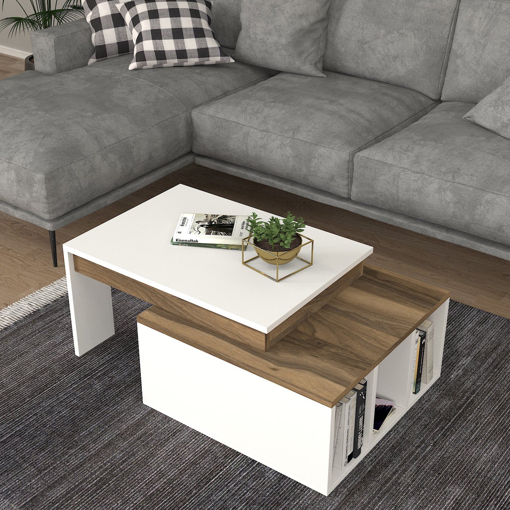 Mesa de Centro Branca com Prateleiras - Design Moderno em Melamina 90x60cm