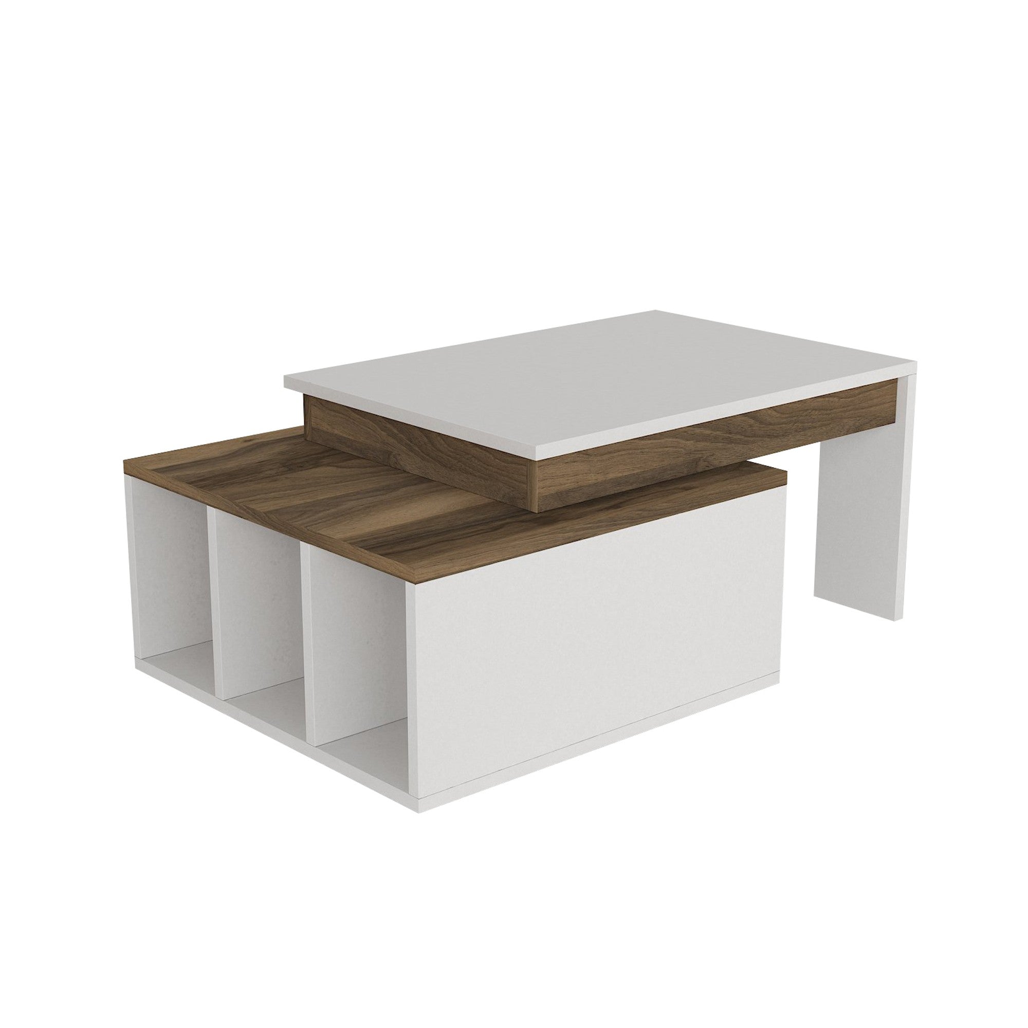 Mesa de Centro Branca com Prateleiras - Design Moderno em Melamina 90x60cm