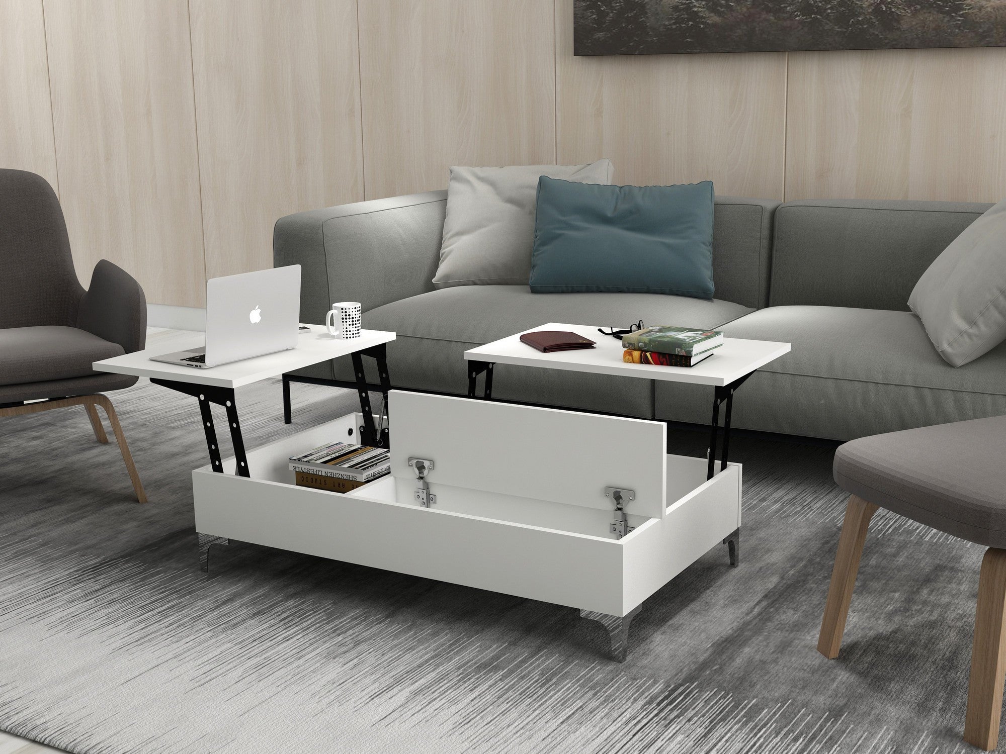 Mesa de Centro Escandinava, Branca, 121 x 28 x 69,2 cm | Painel de Partículas 100% Revestido em Melamina, 18 mm de Espessura | Elegante e Funcional para Espaços Modernos