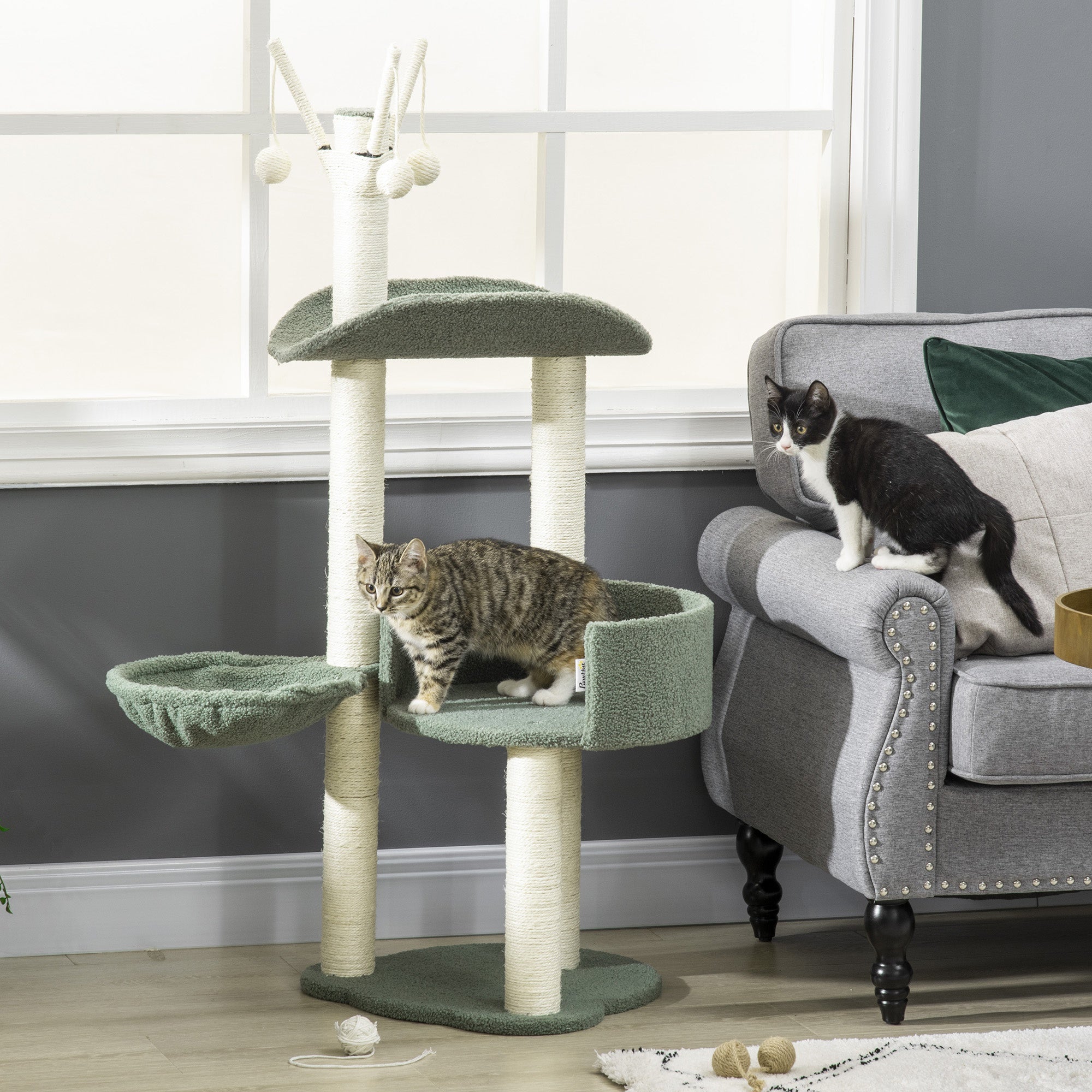 Torre para Gatos Altura 123cm Verde e Creme