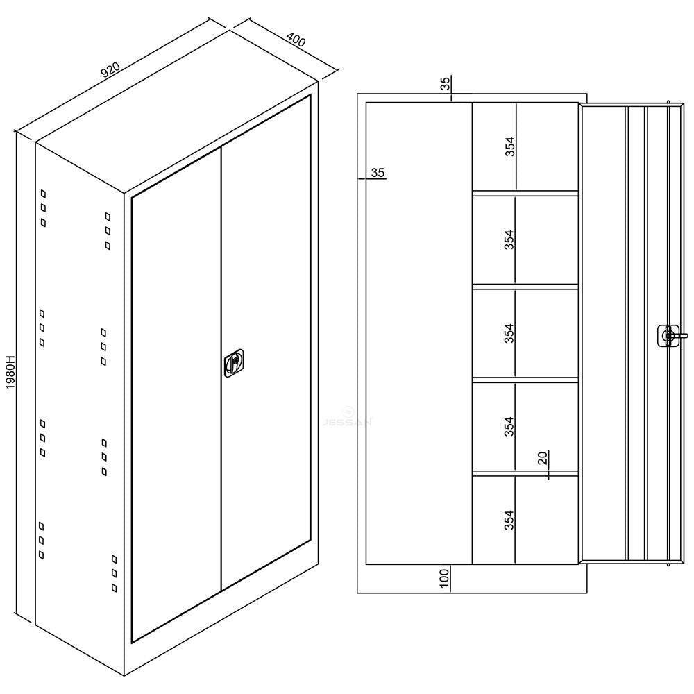 Armário de Armazenamento com Locker – 92cm x 198cm x 40cm – Cinza e Preto – Aço