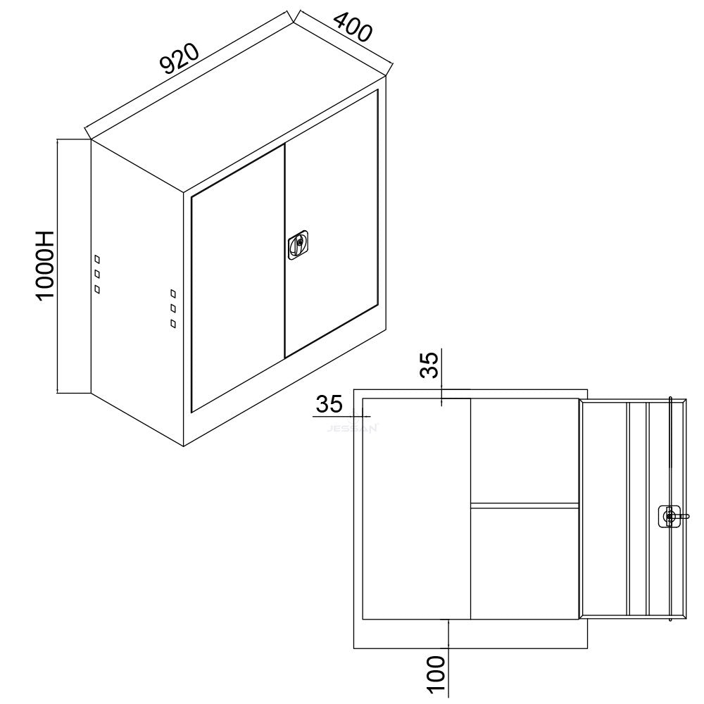 Armário de Armazenamento – 92 cm x 100 cm x 40 cm – Cinza e Preto – Aço