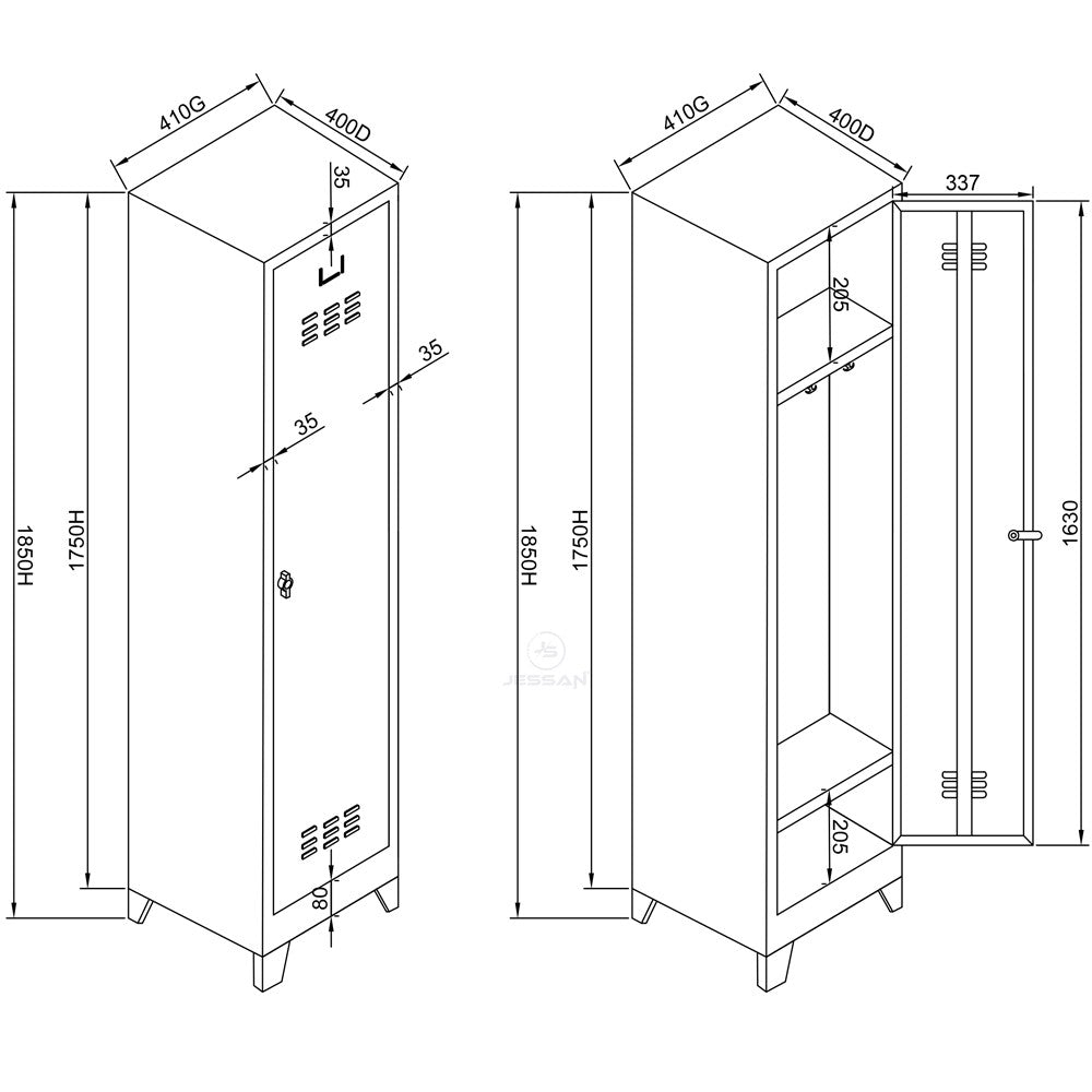 Armário de Armazenamento com Locker – 41 cm x 185 cm x 40 cm – Cinza e Amarelo – Aço
