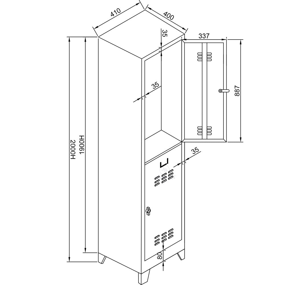 Armário de Armazenamento com Locker – 41 cm x 200 cm x 40 cm – Cinza e Azul – Aço