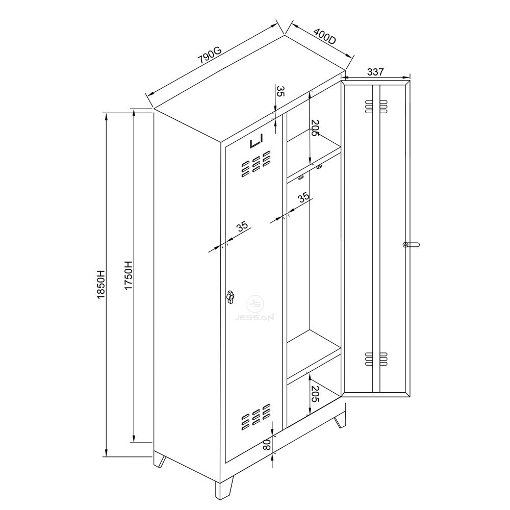 Armário de Armazenamento – 79 cm x 185 cm x 40 cm – Cinza e Vermelho – Aço