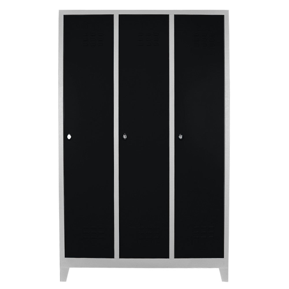 Armário de Armazenamento com Locker – 117 cm x 185 cm x 40 cm – Cinza e Preto – Aço