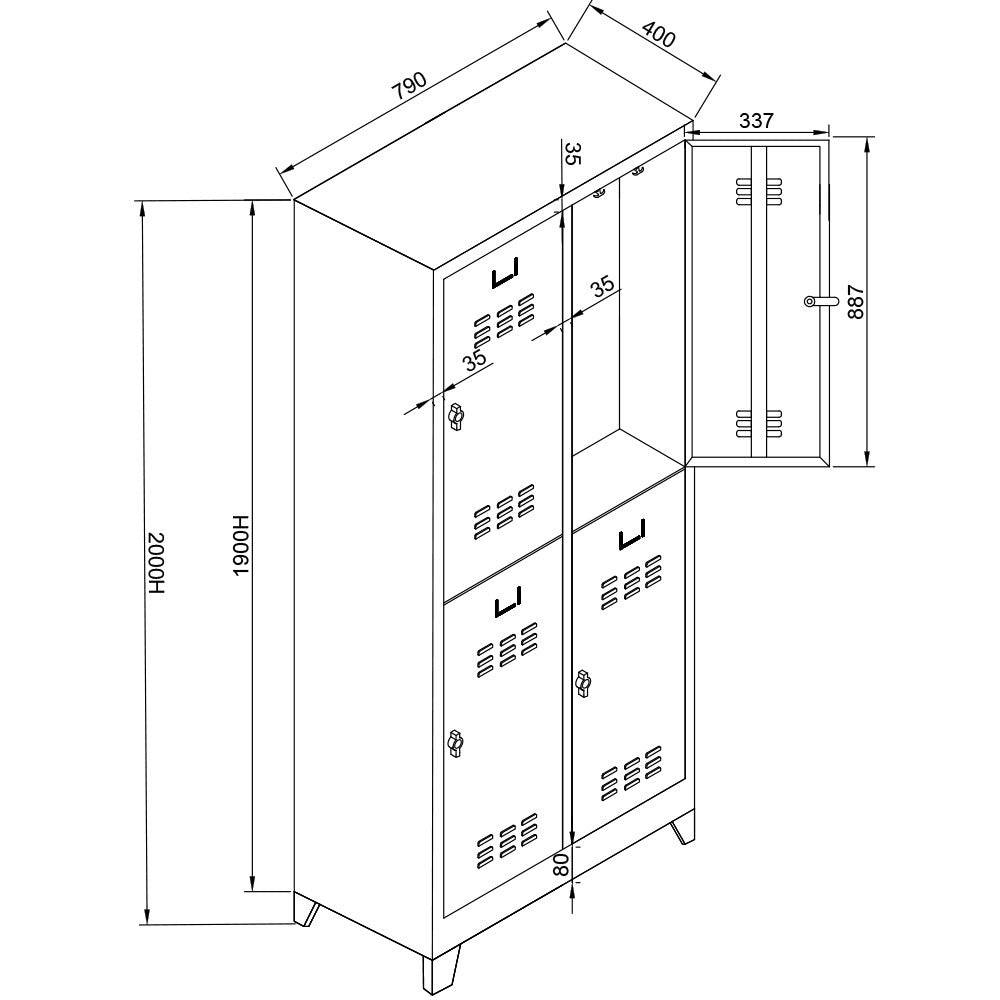Armário de Armazenamento com Locker – 79 cm x 200 cm x 40 cm – Cinza e Amarelo – Aço