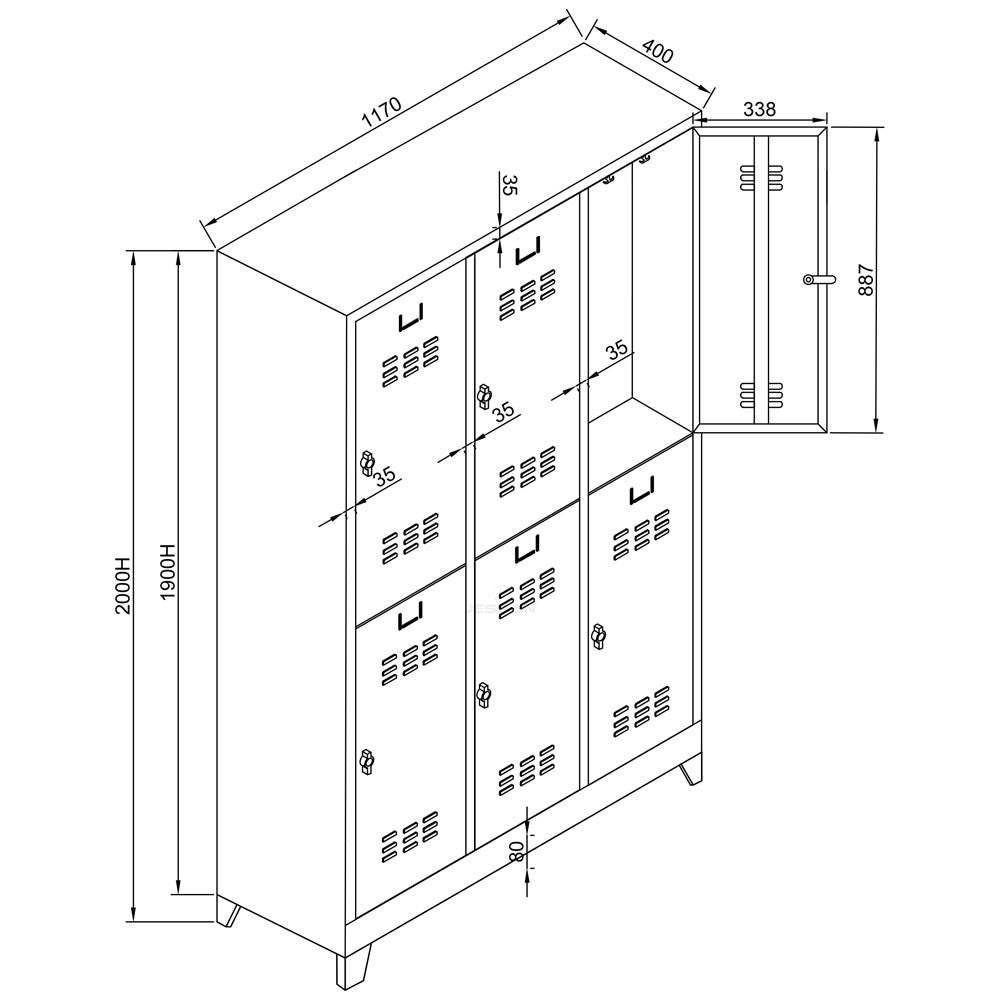 Armário de Armazenamento com Locker – 117 cm x 200 cm x 40 cm – Cinza e Laranja – Aço